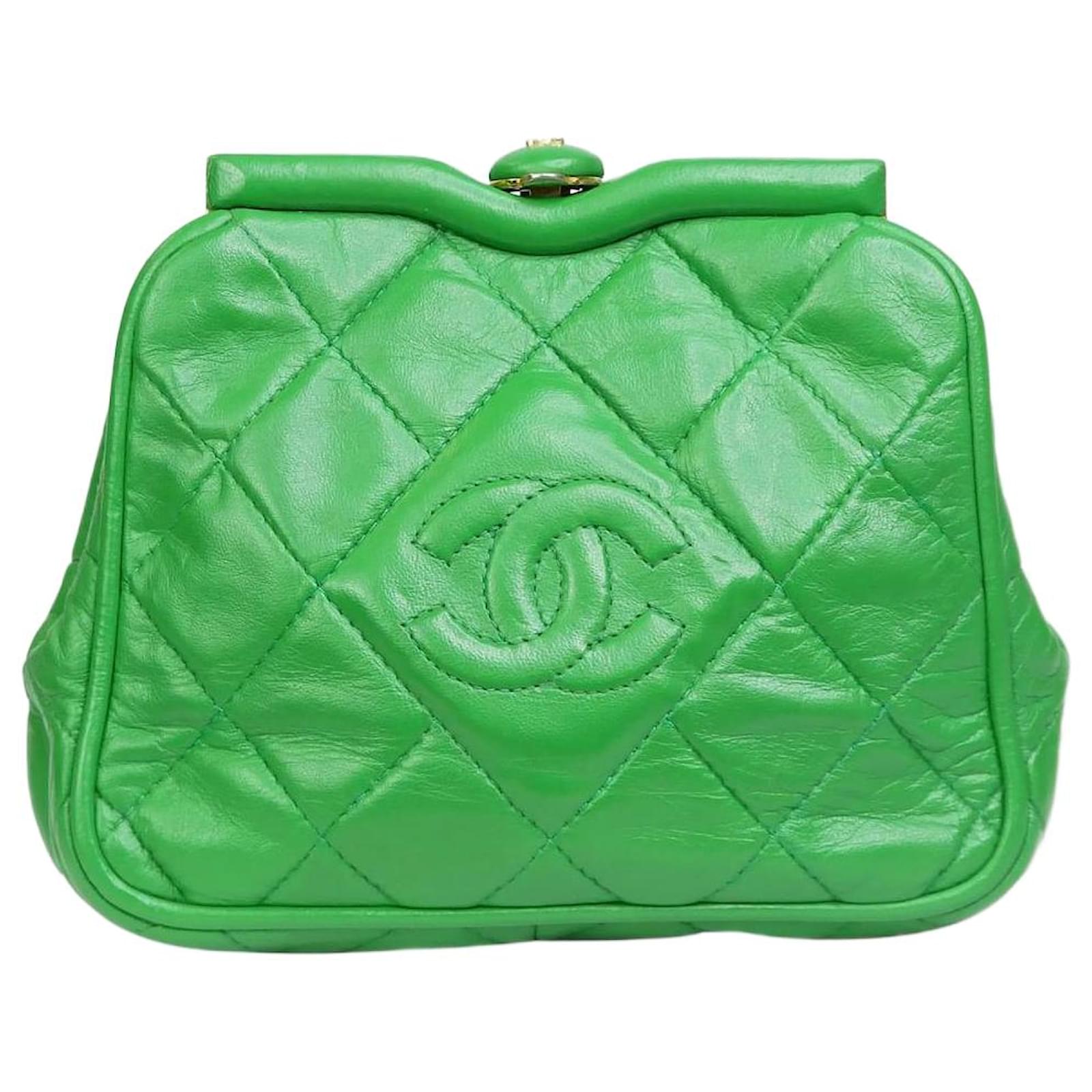 Chanel green 1989-1991 vintage Gamaguchi leather shoulder bag ref