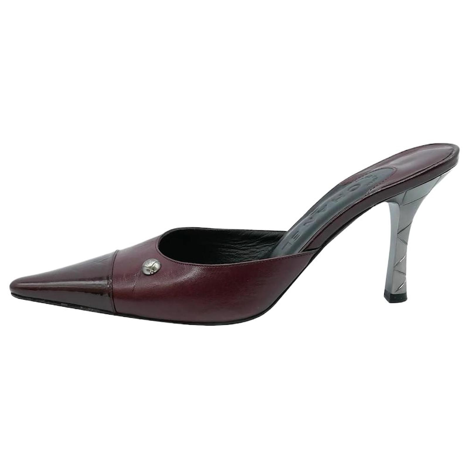 Chanel Burgundy point toe mules with patent detail - size EU 38 ref.986376  - Joli Closet