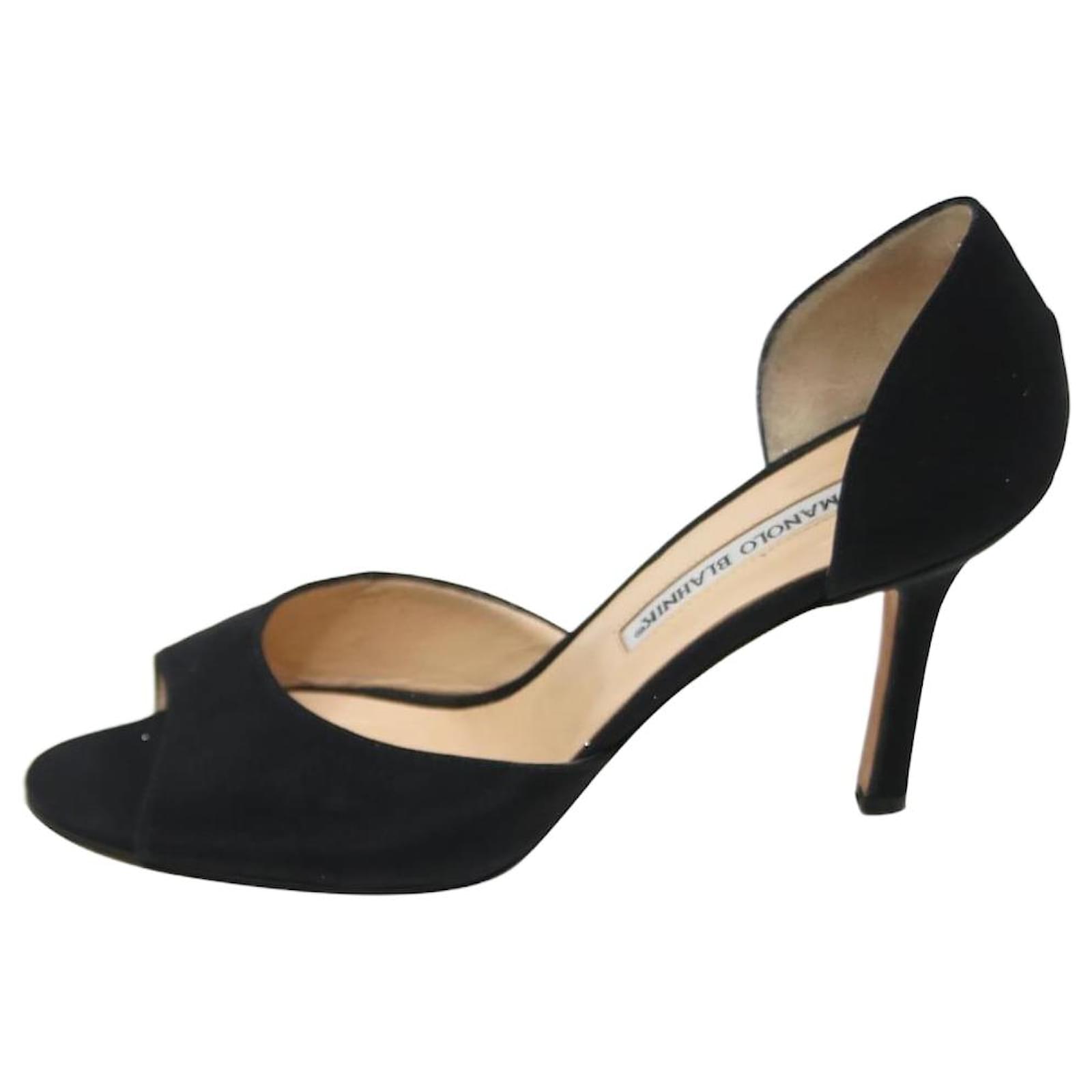 Manolo Blahnik Black satin peep-toe heels - size EU 38 ref.986433