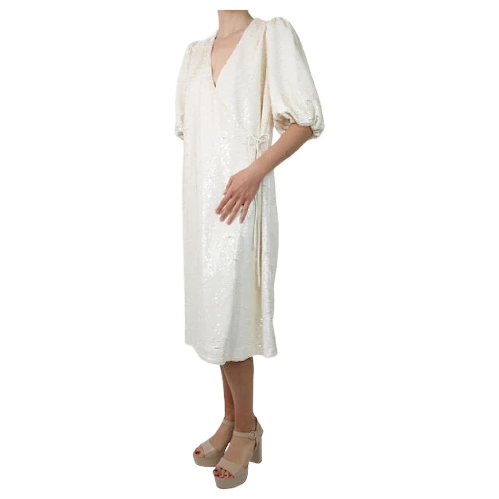 Ganni Neutral sequin embroidered wrap dress size EU 34 ref