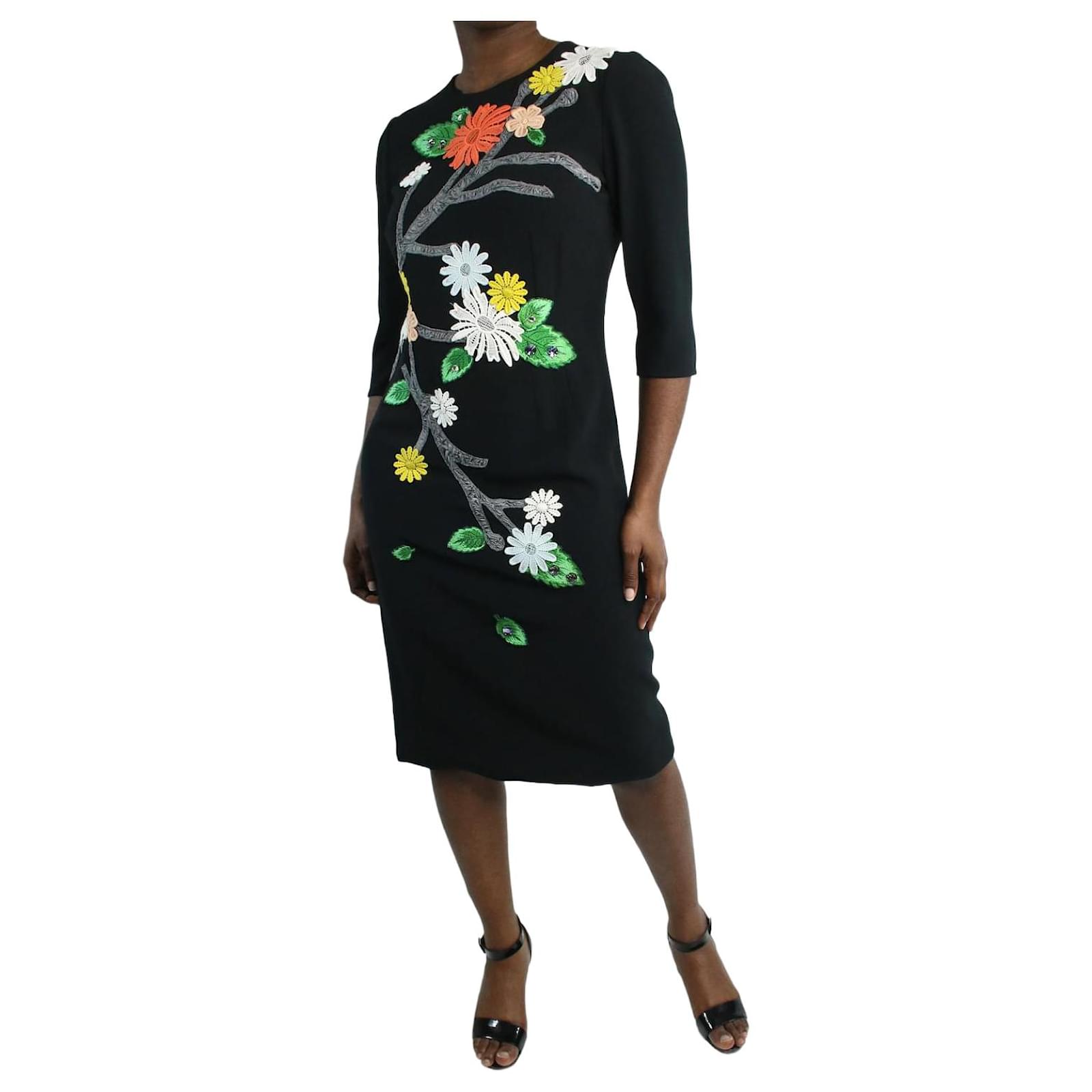 Dolce & Gabbana Black long-sleeved floral embroidered dress - size IT 46  (Sold) - Joli Closet