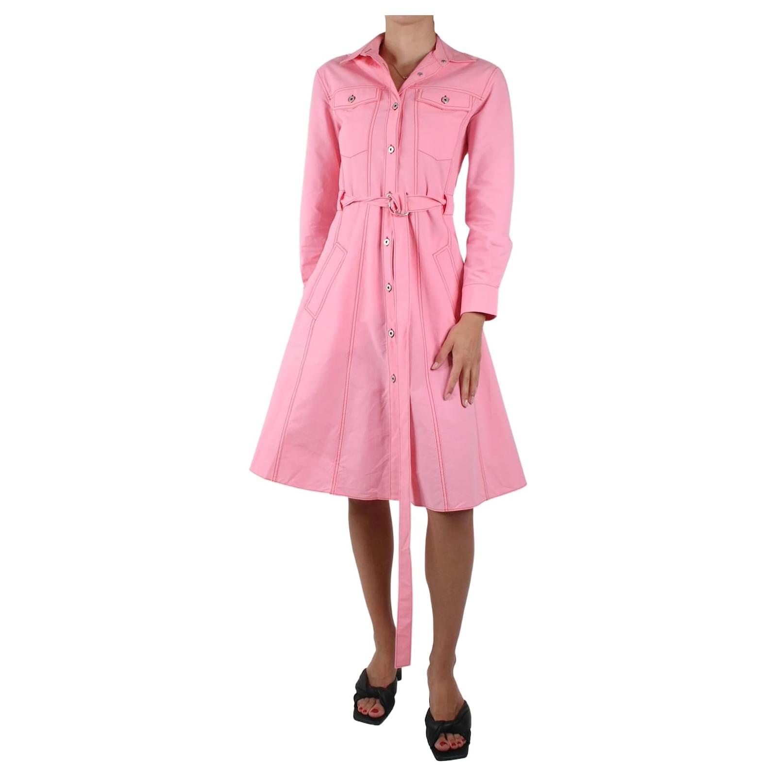 C dric Charlier Pink contrast stitch belted shirt dress size UK