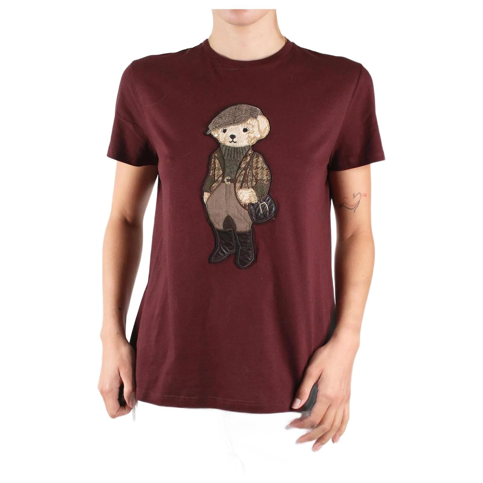 Ralph Lauren Burgundy Polo Bear embroidered t-shirt size L Dark