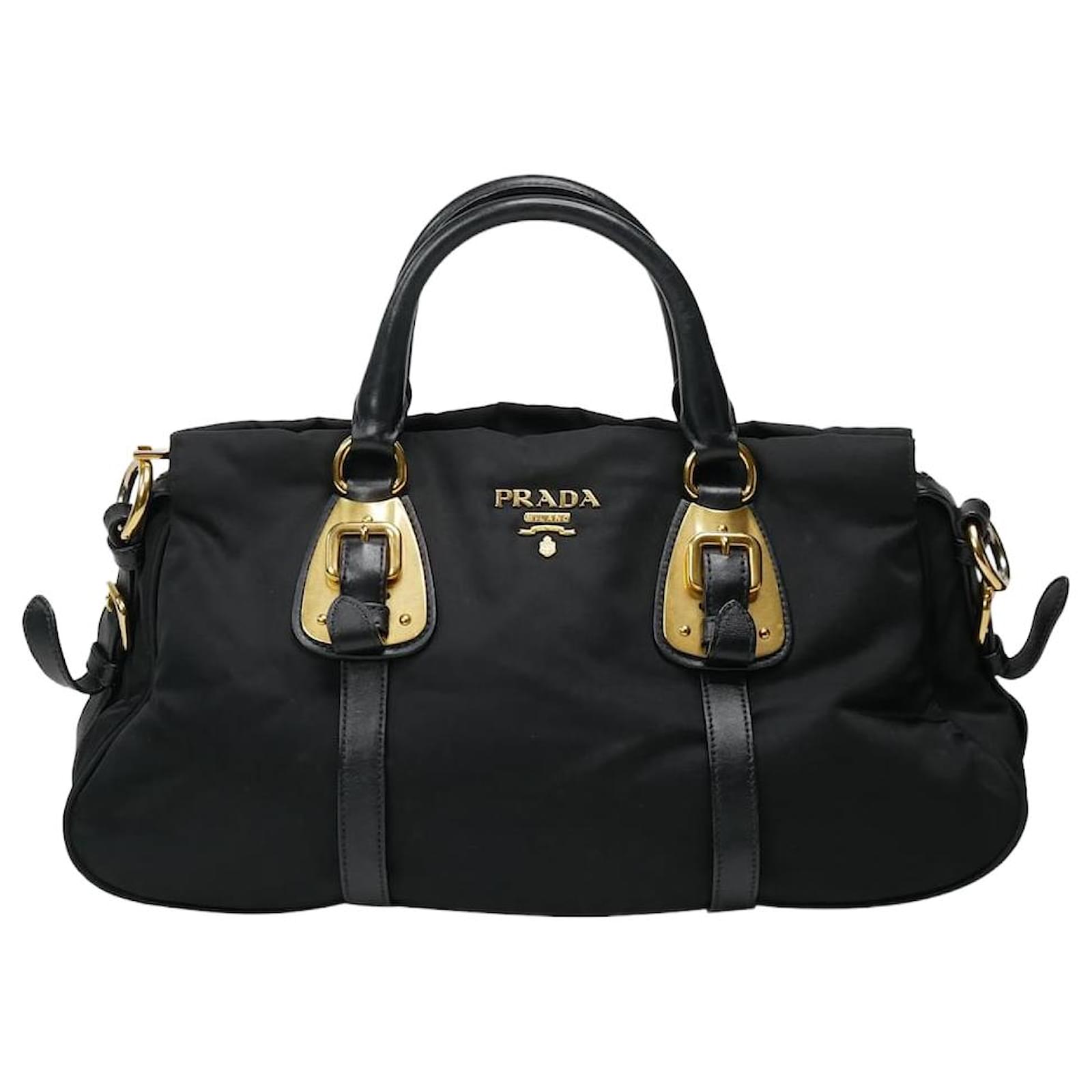 Leather - Nylon - Hardware - Shoulder - Bag - Gold - Logo - PRADA