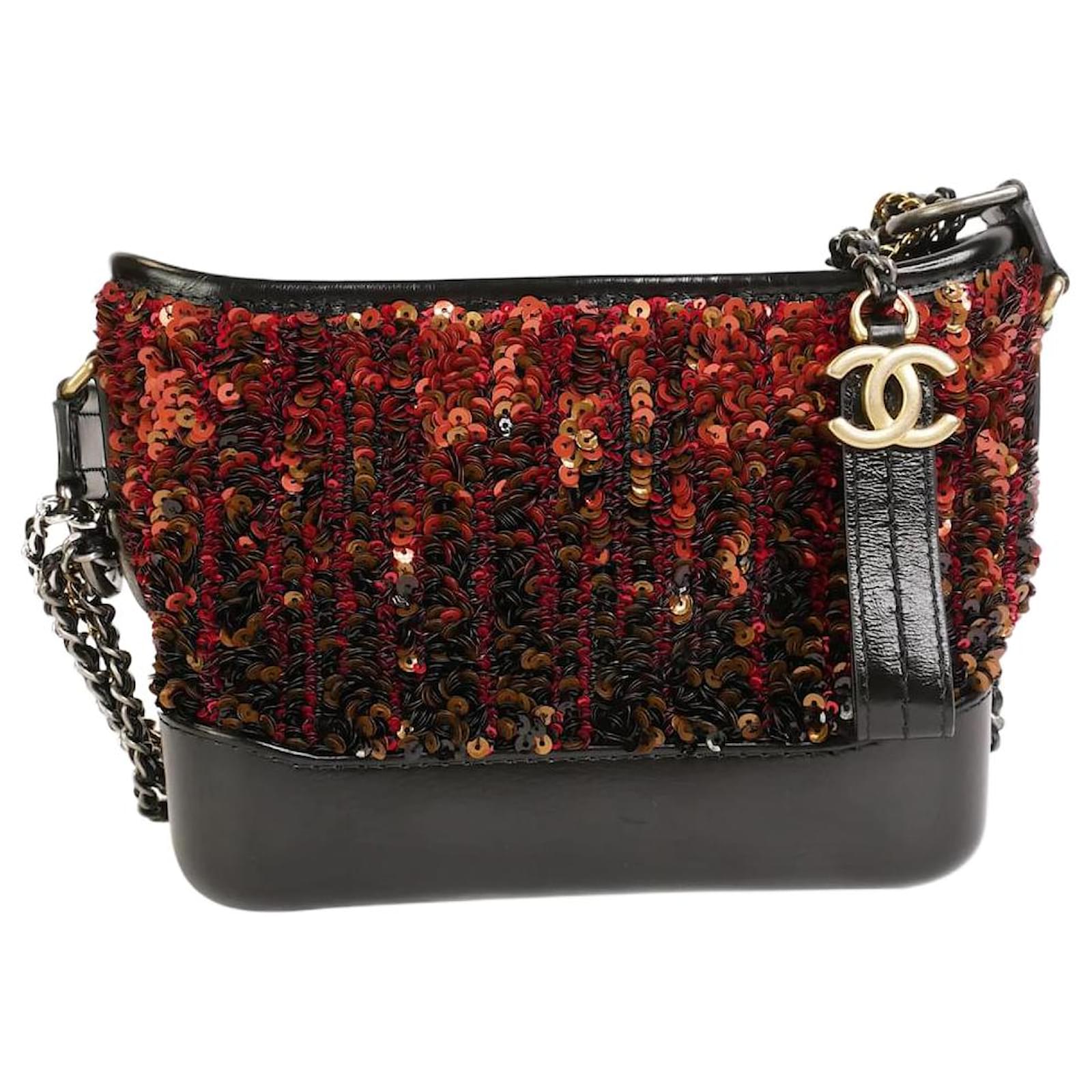 Chanel Red 2018 small Gabrielle sequin cross-body bag Leather ref