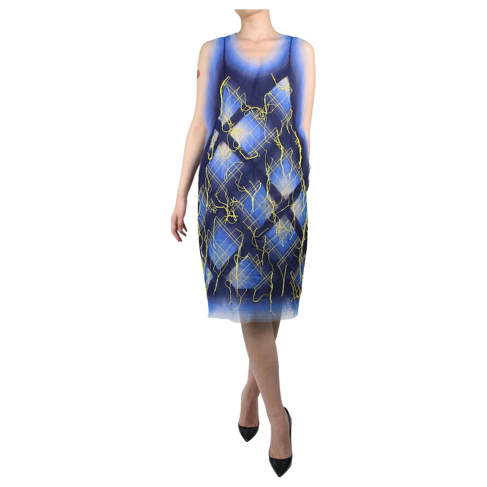Louis Vuitton Blue sleeveless tulle dress with contrast threading