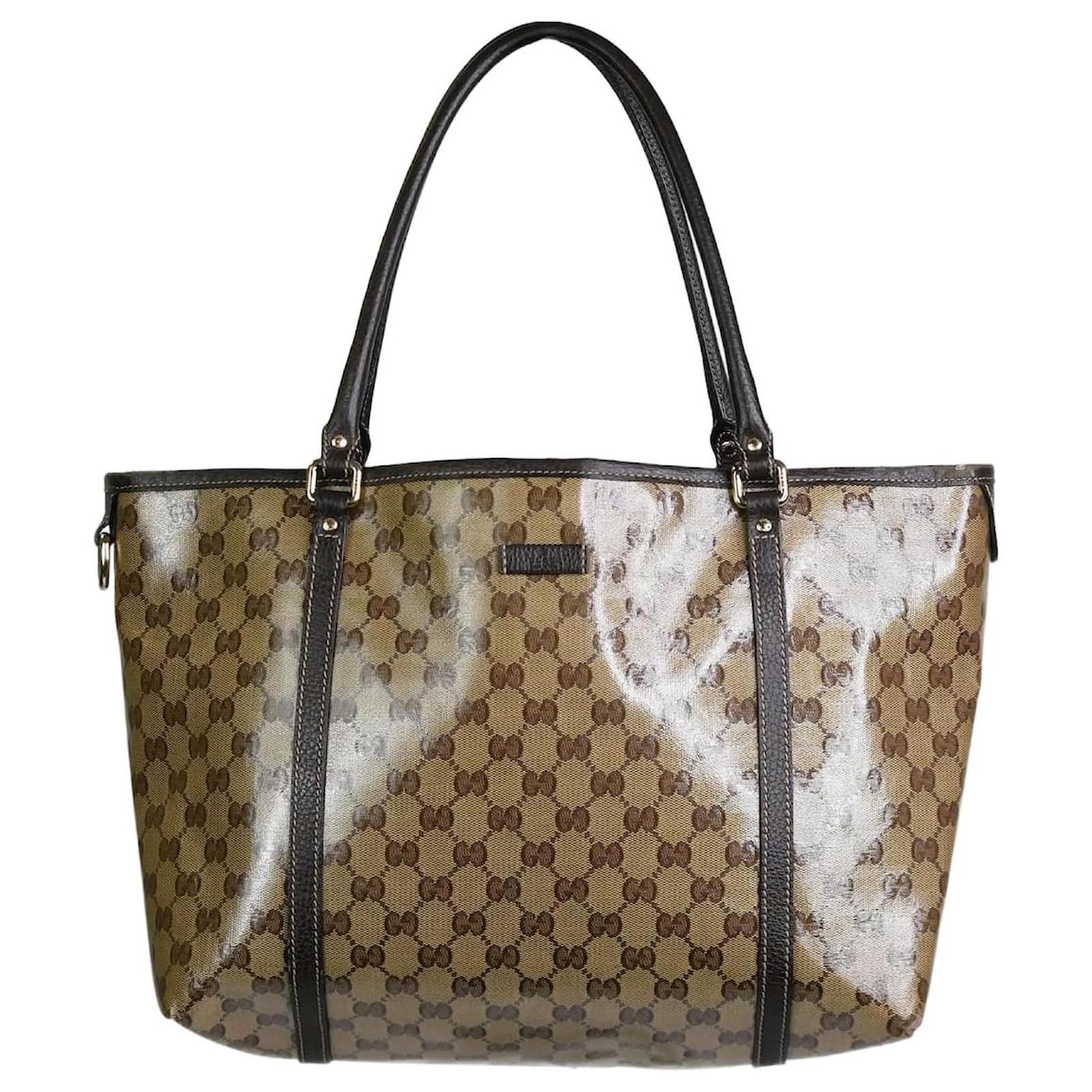 Gucci Brown monogram vinyl tote bag with leather top handle Nylon