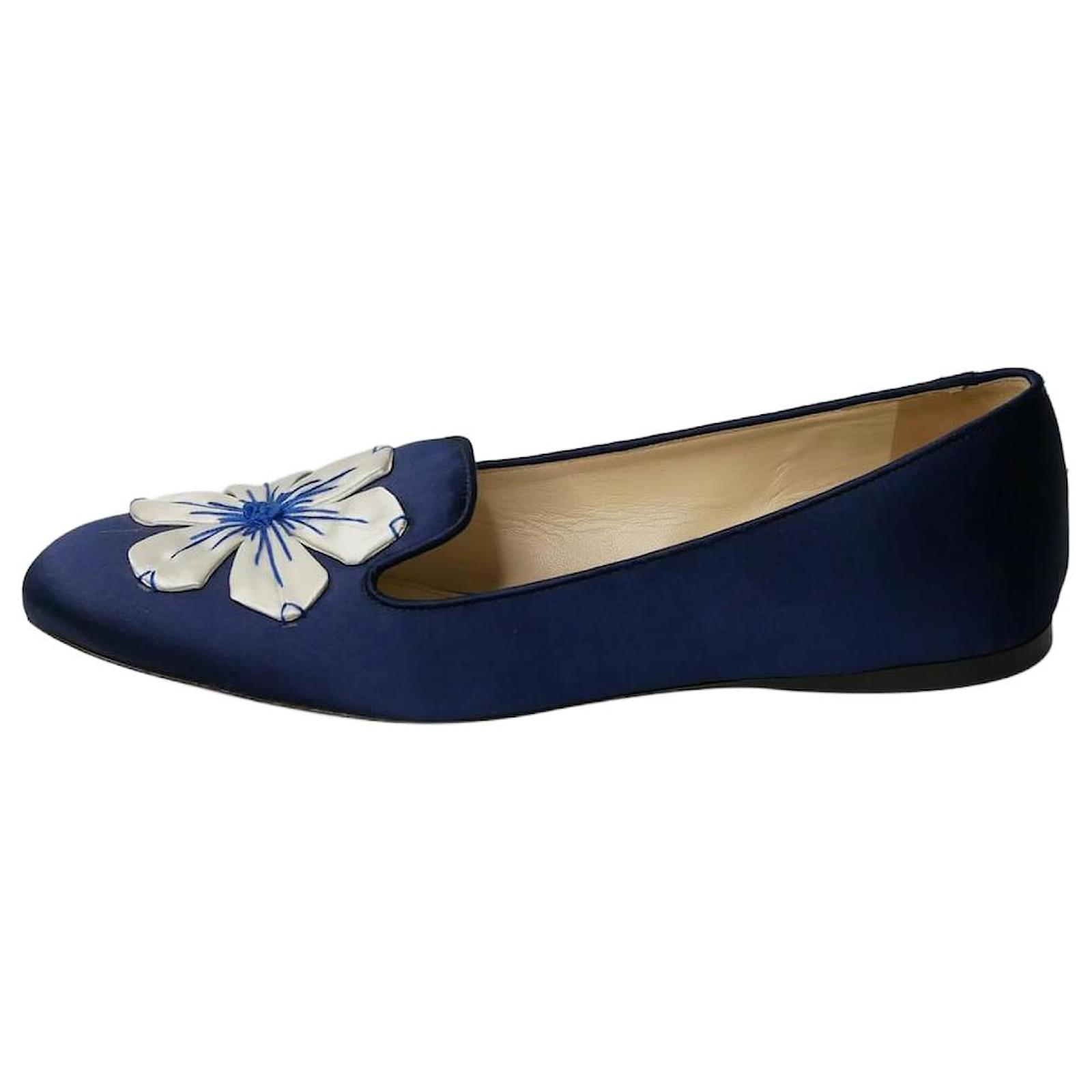 Blue satin floral flat shoes - size EU 39