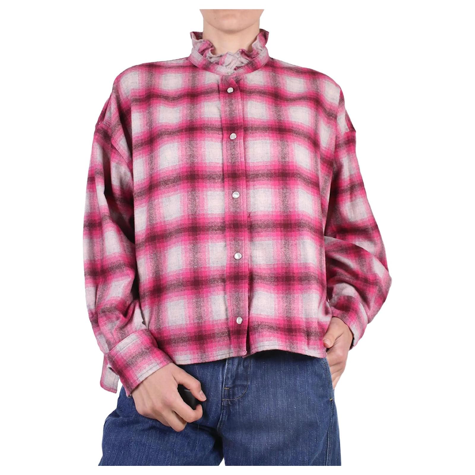 Isabel Marant Etoile Pink check wool-blend flannel shirt Isabel Marant Etoile Pink check wool-blend flannel shirt