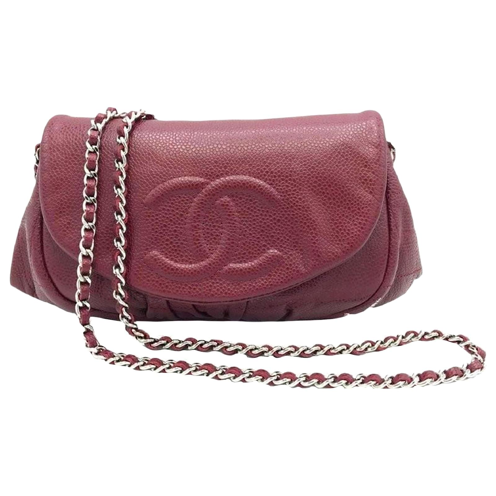 Chanel Red Quilted Lambskin Pearl Classic Wallet On Chain (WOC