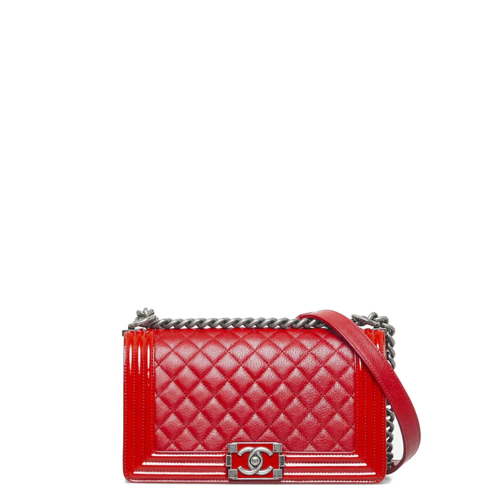 Chanel Medium Boy Flap Chevron Quilted Calfskin Shoulder Bag Red