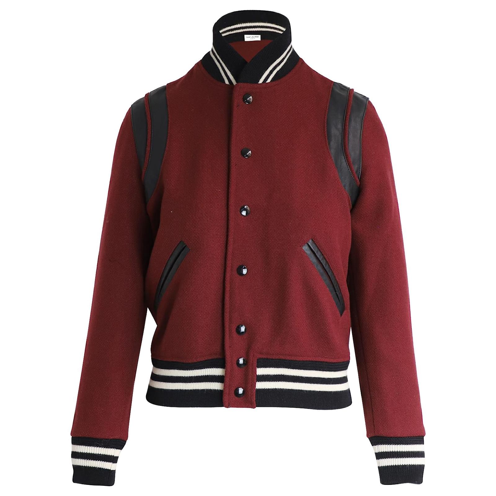 Saint Laurent Teddy Varsity Jacket in Burgundy Virgin Wool Dark