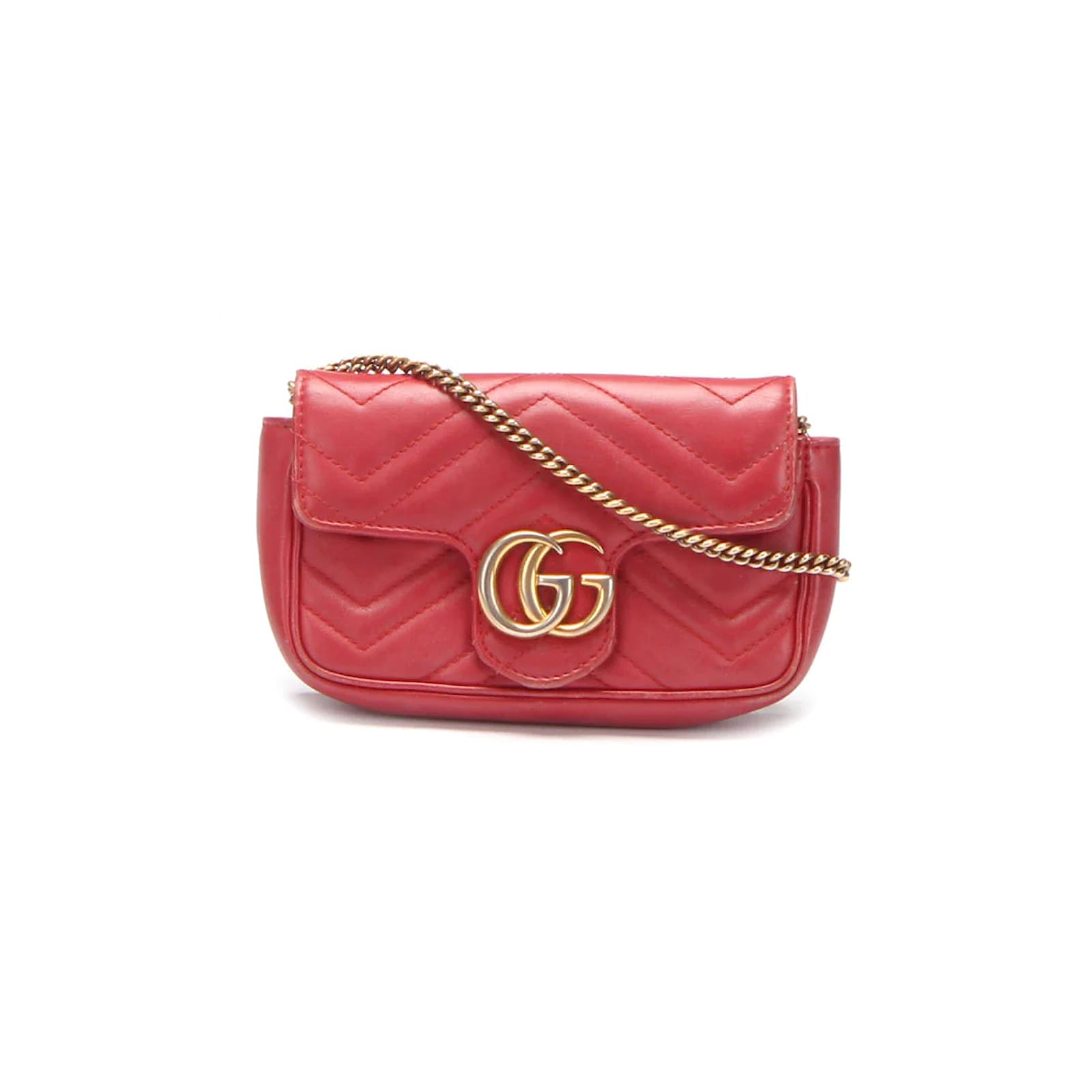 Gucci GG Marmont Super Mini Matelasse Leather Crossbody Bag Red 476433