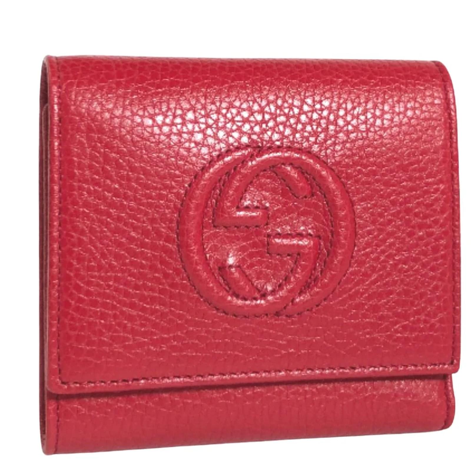 Gucci Soho Leather Trifold Wallet 598207 Red Pony-style calfskin