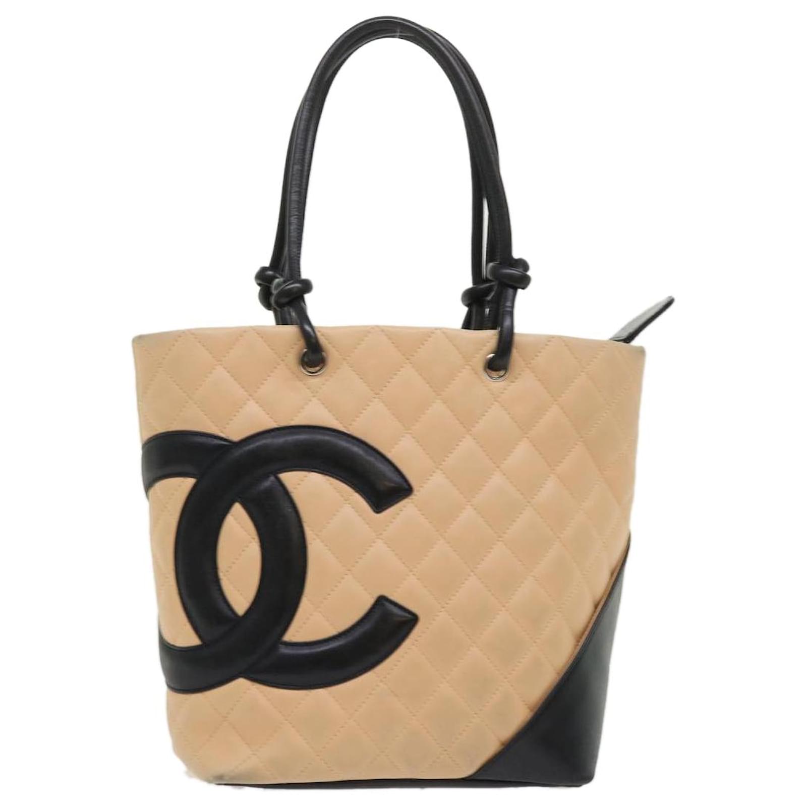 CHANEL Cambon Line Tote Bag Leather Beige CC Auth am4685 ref