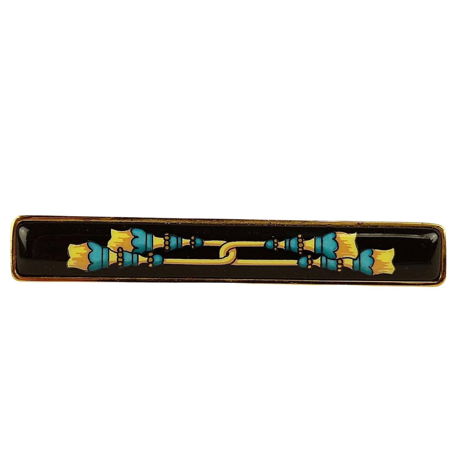 Hermès HERMES TIE CLIP IN GOLD PLATE AND BLACK ENAMEL GOLD PLATED