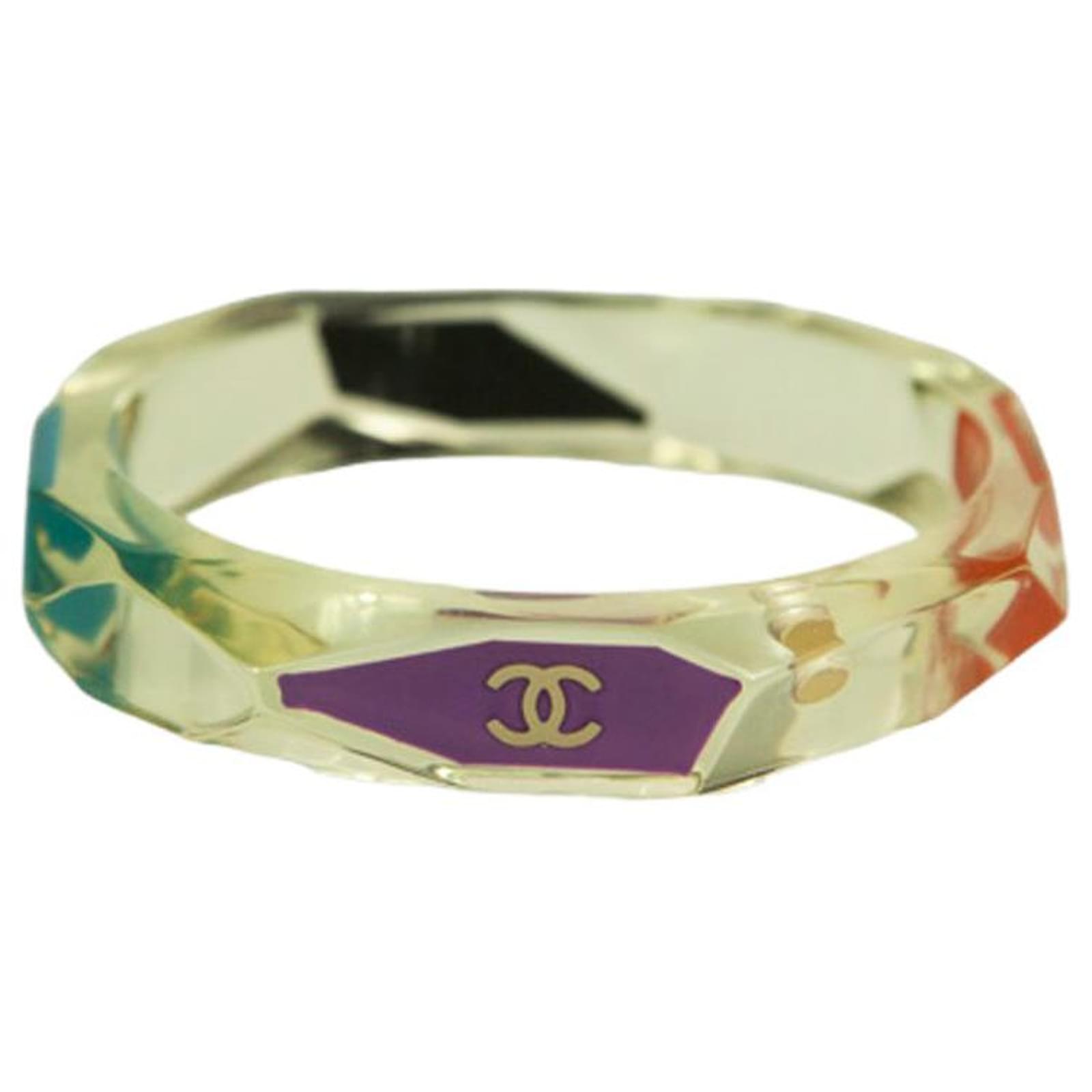 CHANEL CC Logo Bangle Bracelet In Clear Resin & multicolor