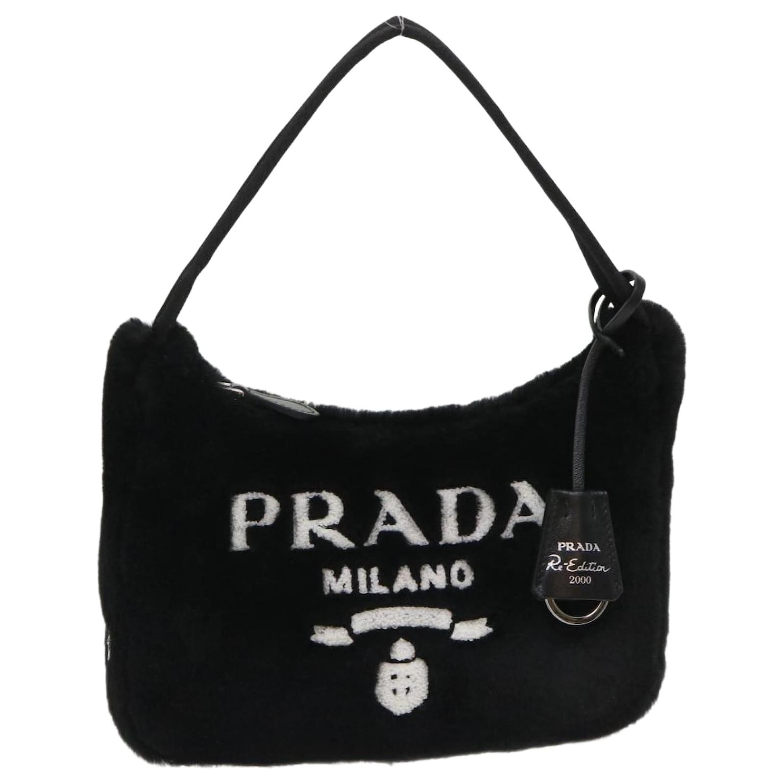 PRADA Terry Hand Bag Fabric Black White Auth 47379a Fur ref.991165 - Joli  Closet