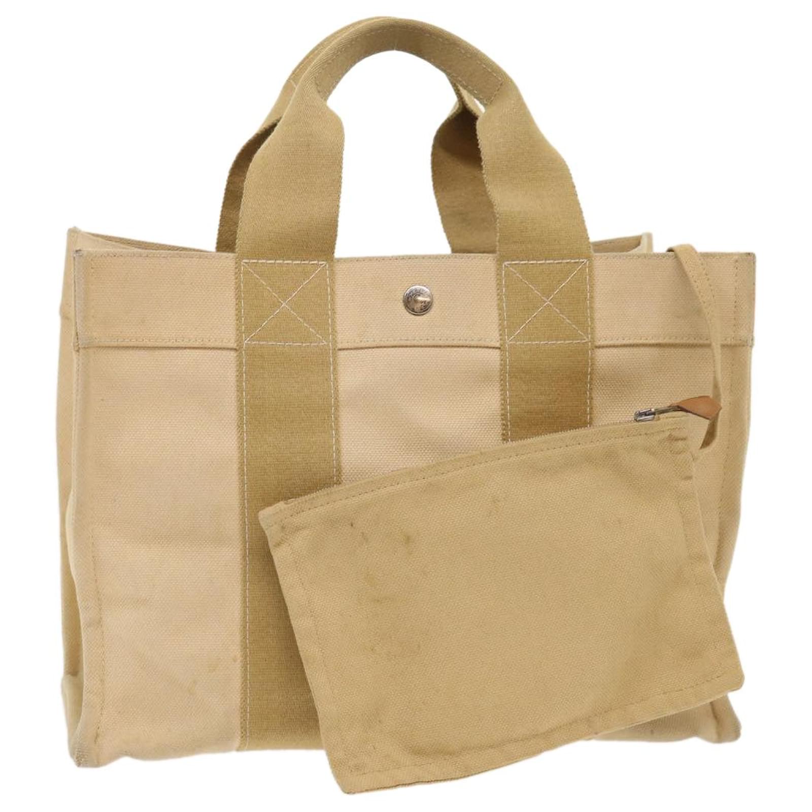 HERMES Bora Bora PM Tote Bag Canvas Beige Auth ki2630