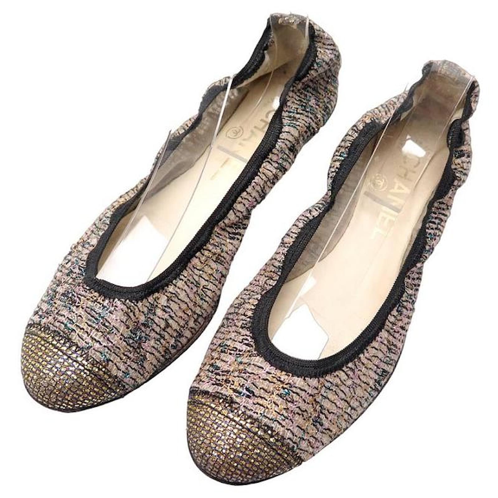CHANEL BALLERINA SHOES IN MULTICOLOR TWEED 37 CANVAS FLAT SHOES