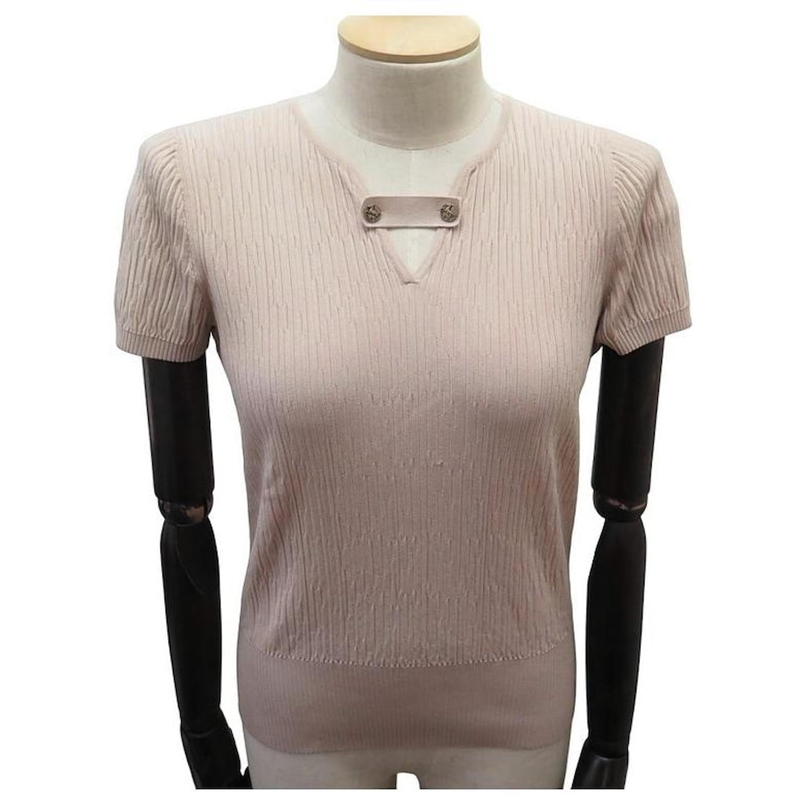 NEW CHANEL TOP RIBBED KNIT TOP P58127K07618 S 36 CUPRO PINK SHIRT