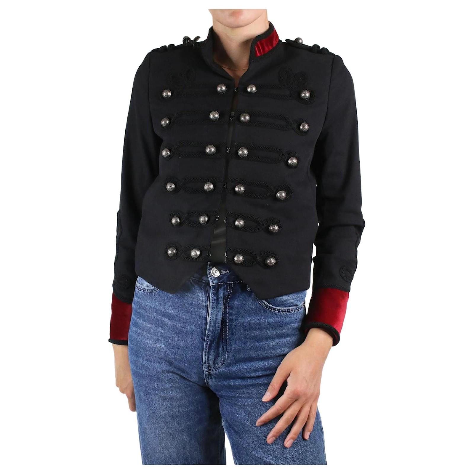 The Kooples Black and red military style jacket - size EU 36 Cotton ref ...