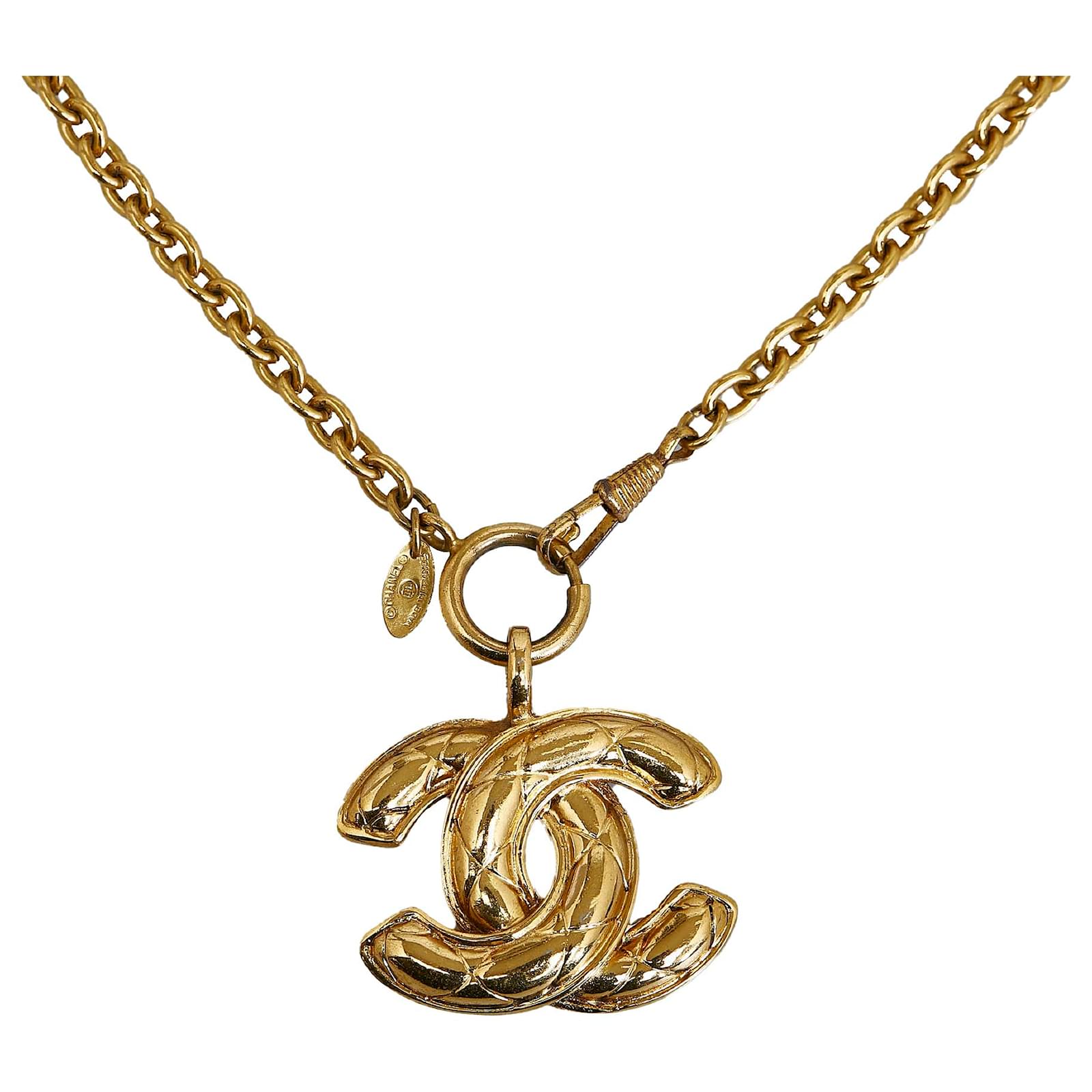 Authentic Vintage CHANEL Gold Plated Big Medallion Charm Chain 