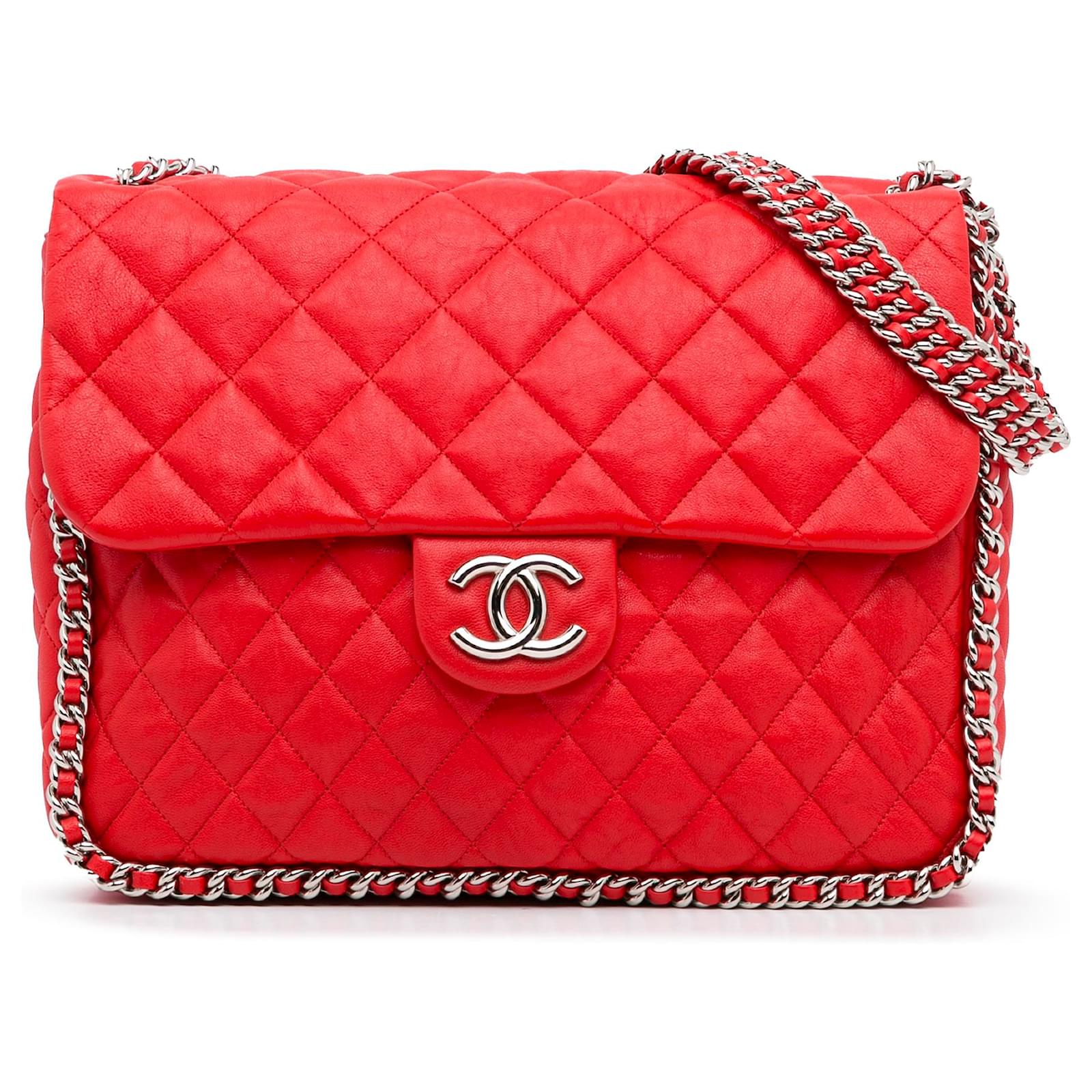 Chanel Red Maxi Lambskin Chain Around Flap Leather ref.992860 - Joli Closet