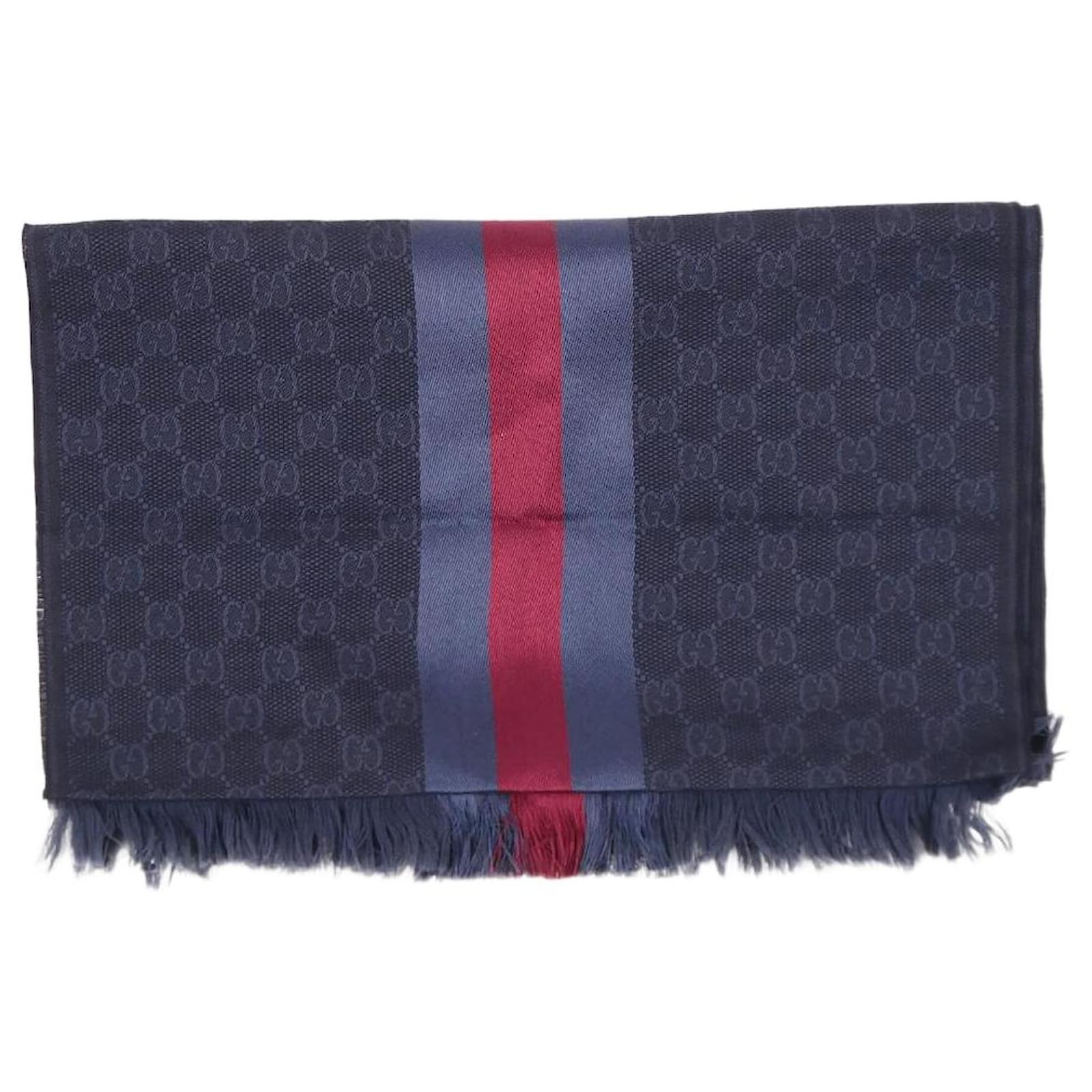 Gucci Blue blue shawl with logo and red stripe Wool