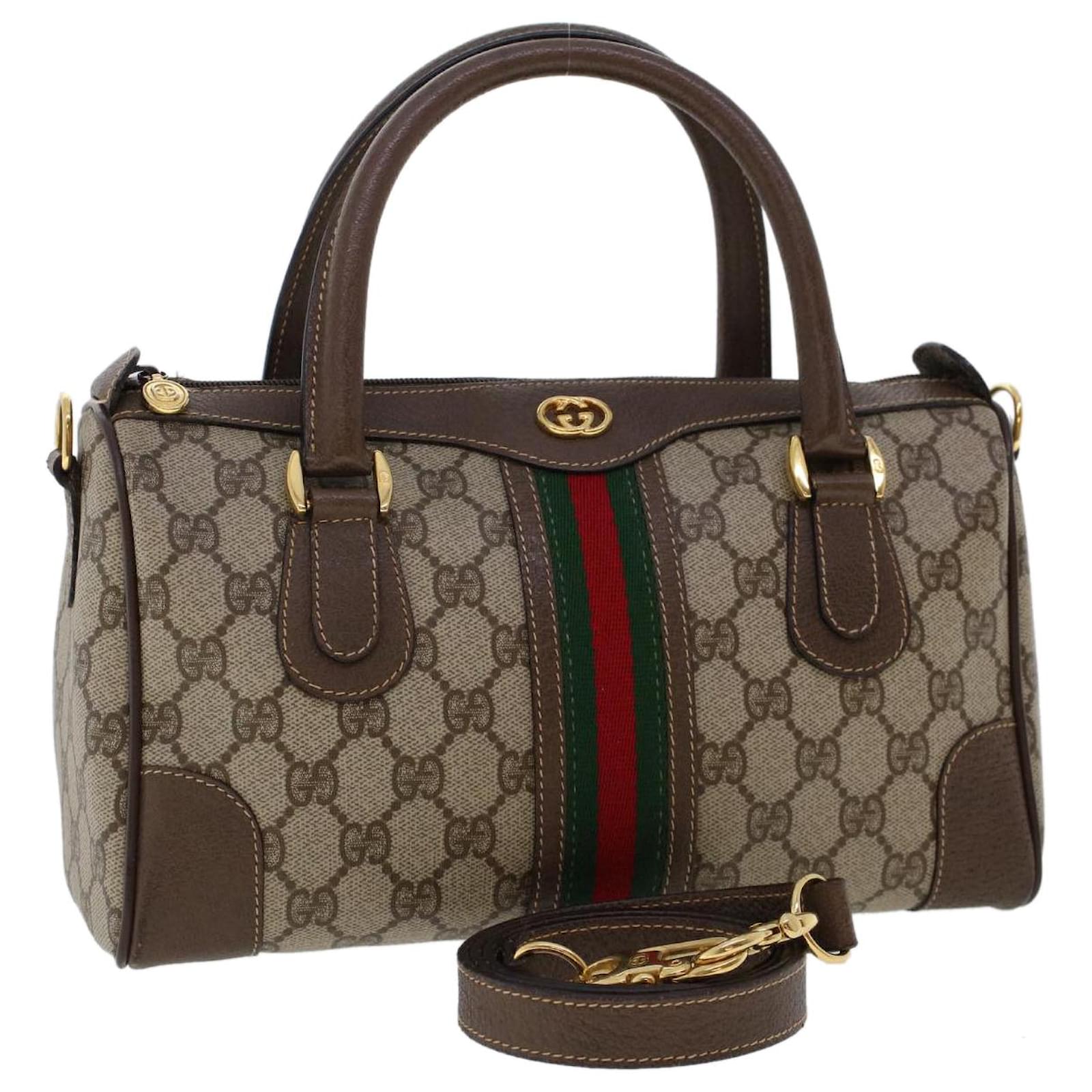 GUCCI GG Canvas Web Sherry Line Mini Boston Bag PVC Leather 2way