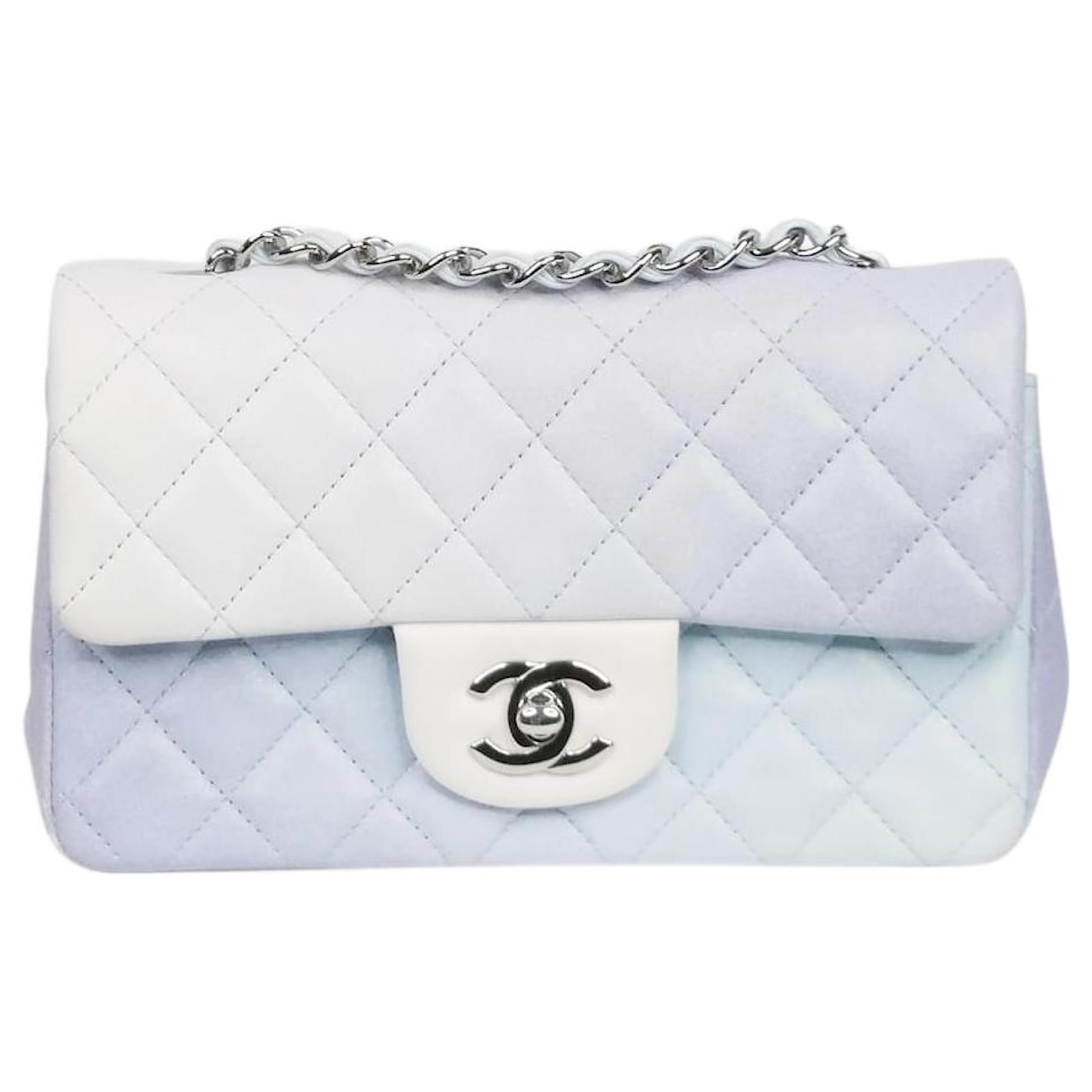 Chanel Blue mini rectangle lambskin Classic silver hardware single flap  Leather ref.994037 - Joli Closet