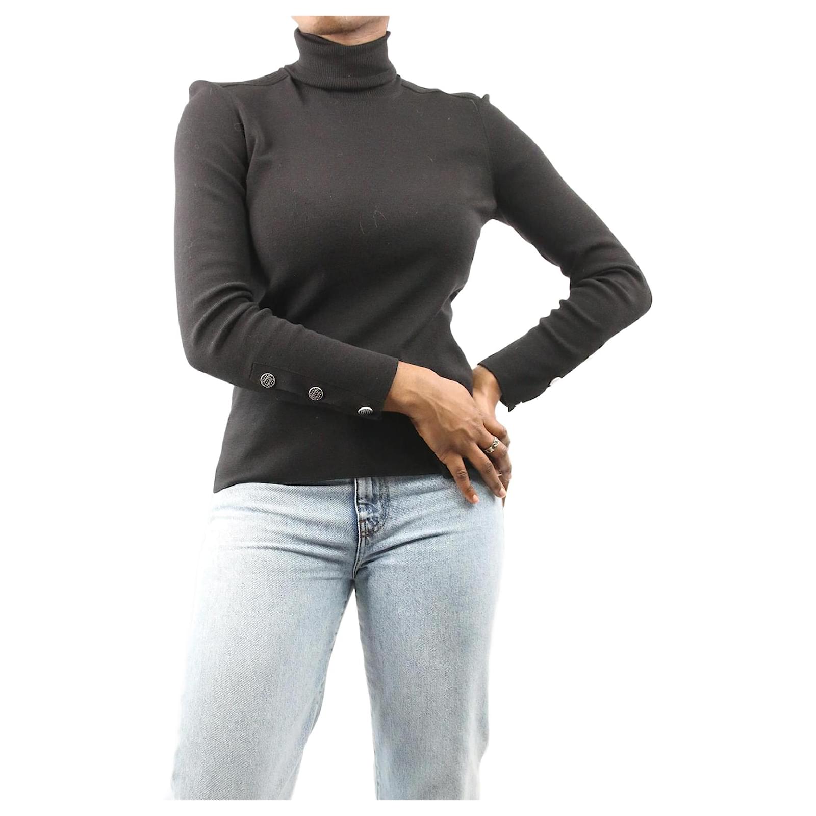 Knitwear Chanel Black Polo Neck Wool Sweater - Size FR 42