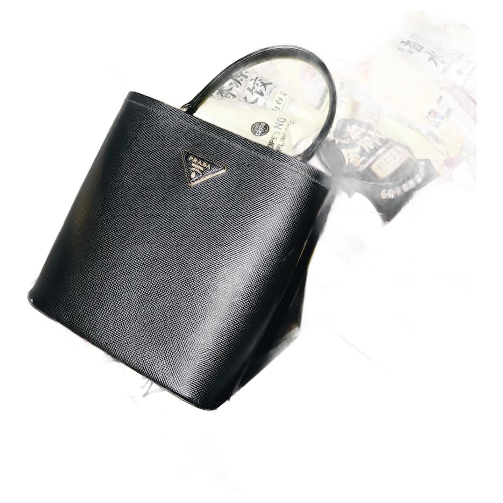 White/black Small Saffiano Leather Prada Panier Bag