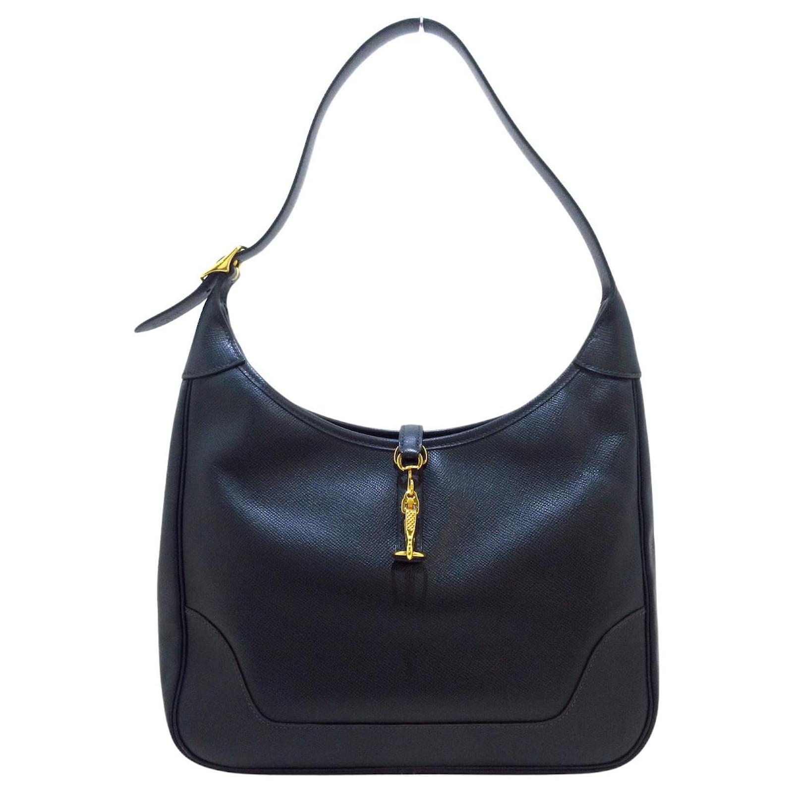 Hermes Fjord Leather Trim II Hobo Bag 31 Black