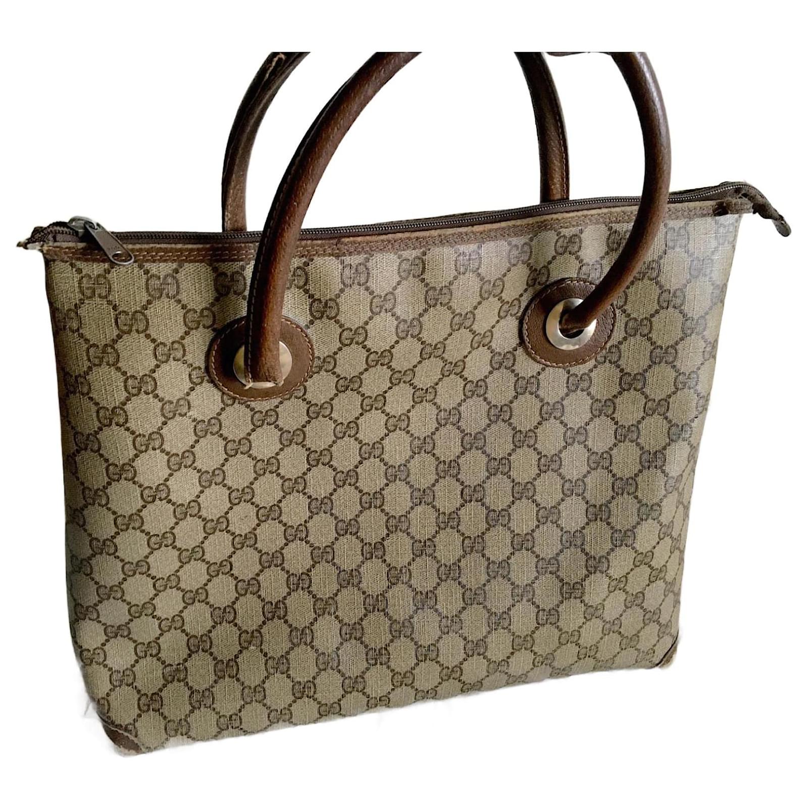 Gucci GG Beige/Vintage-Einkaufstasche aus braunem Canvas und