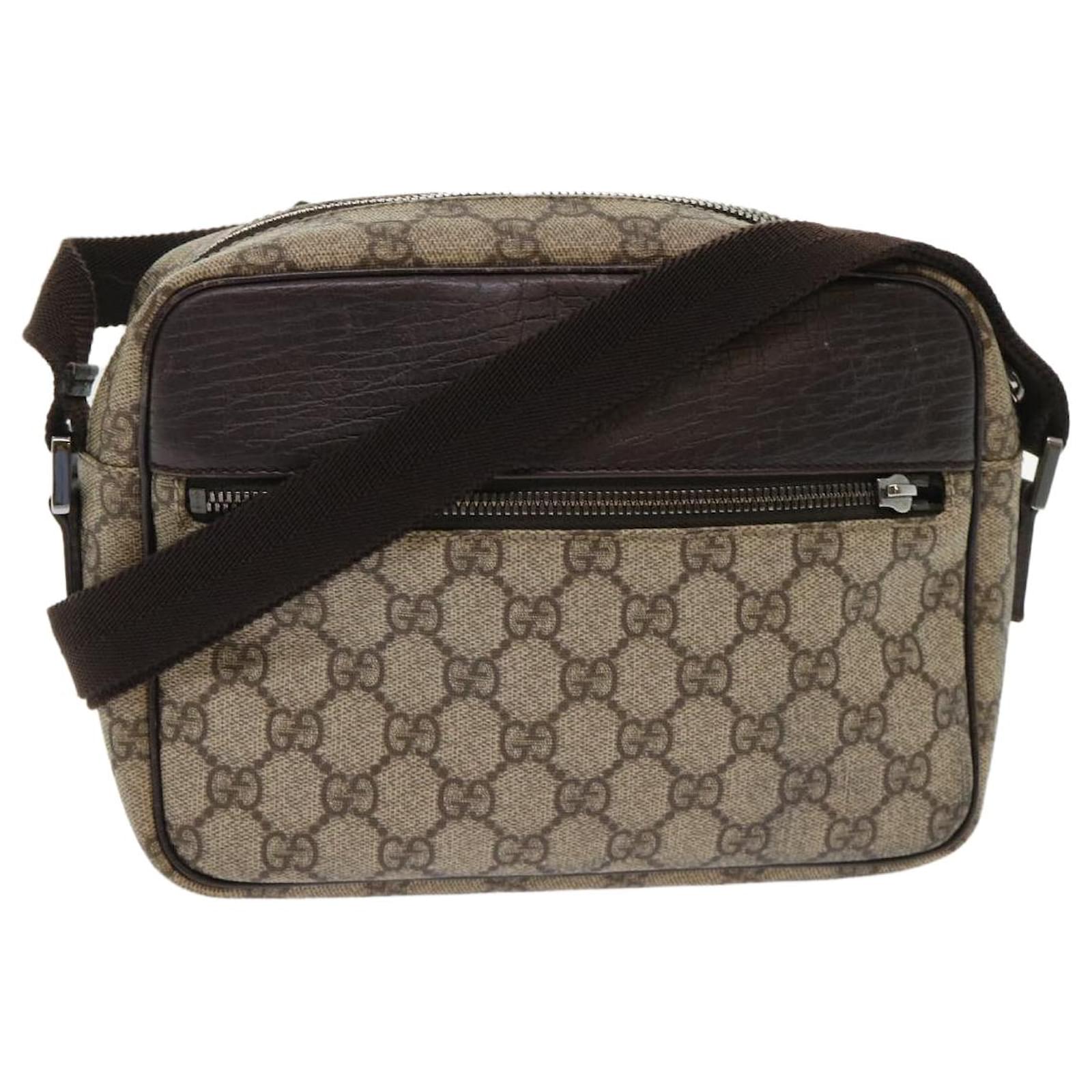 Autêntica bolsa de ombro GUCCI 114915 bege lona couro marrom