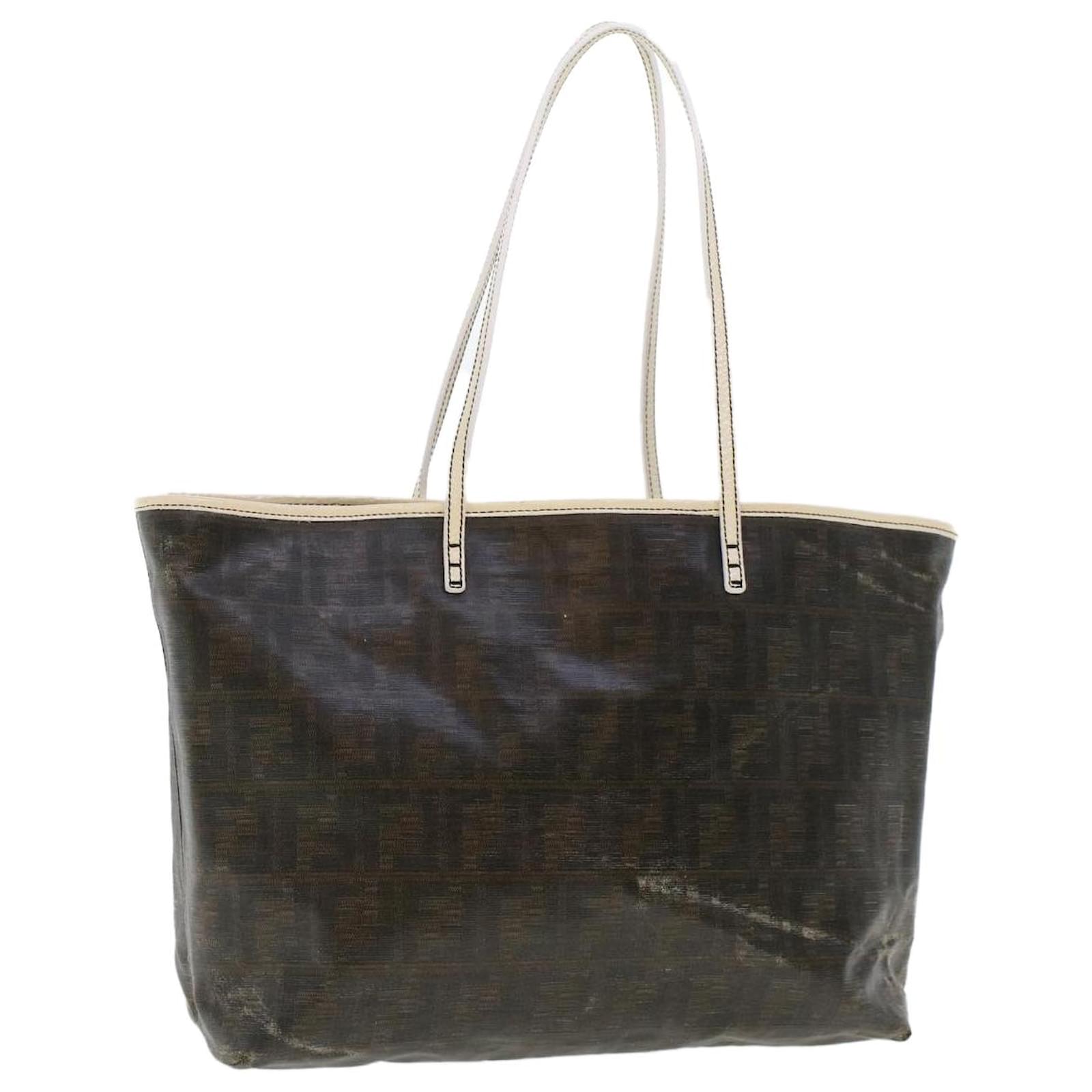 FENDI Zucca Canvas Tote Bag Coated Canvas Dark Brown Auth 48017 Cloth  ref.994870 - Joli Closet