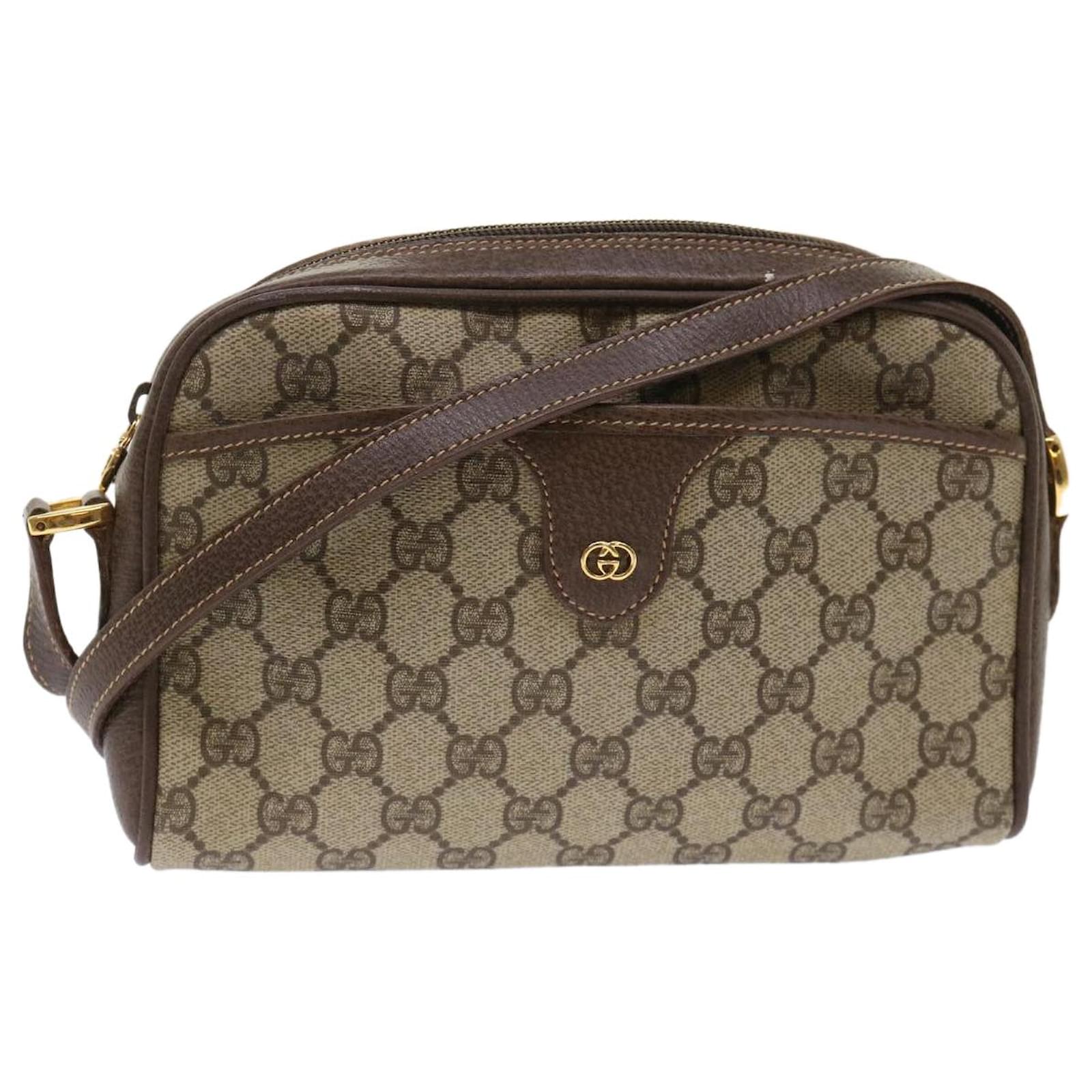 Autêntica bolsa de ombro GUCCI 114915 bege lona couro marrom