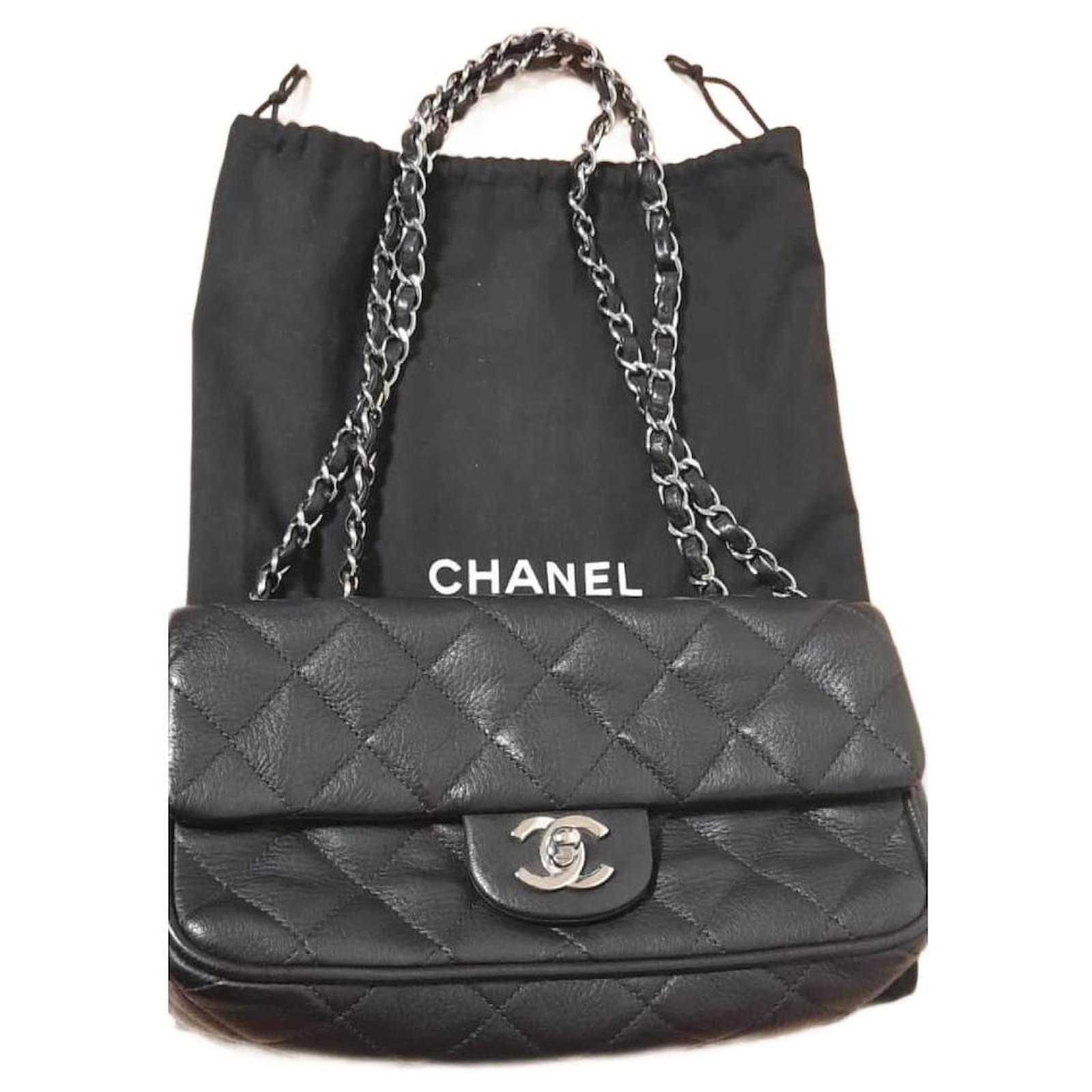 Chanel Vintage Black Quilted Caviar Timeless Medallion Tote Silver