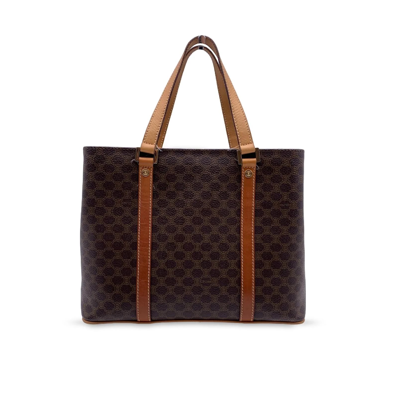 Céline Celine Tote Bag Vintage Macadam Brown Cloth ref.1004385