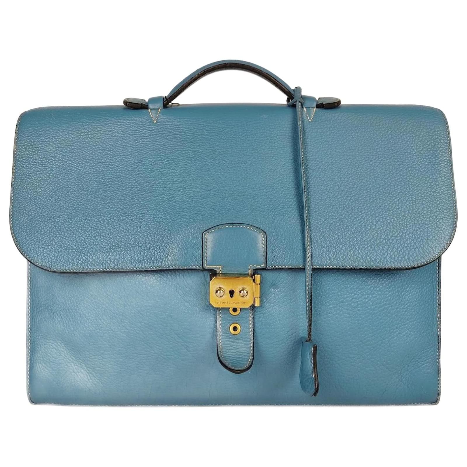 Hermès dépeches work bag in turquoise leather Light blue ref