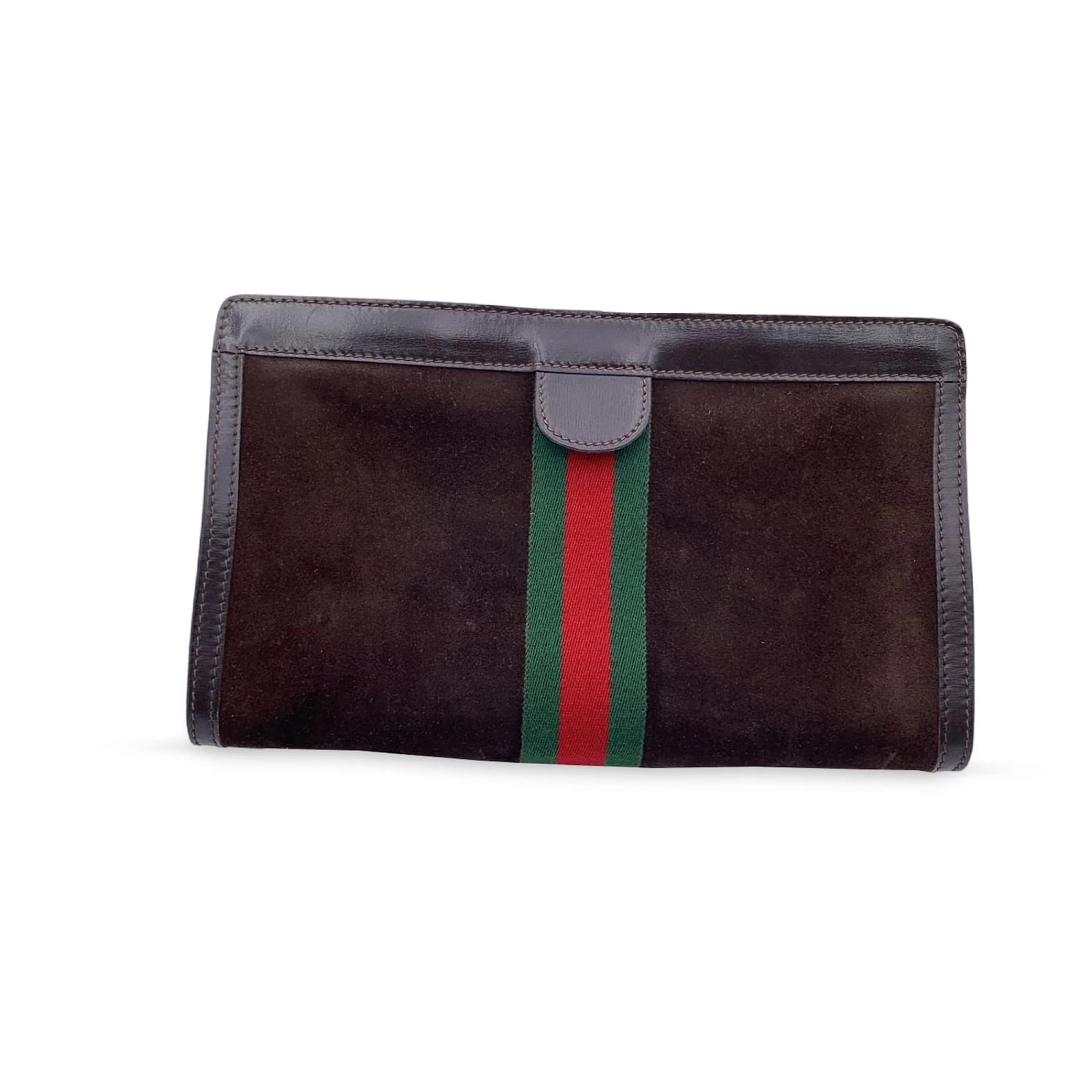 Vintage Gray Purse With Red And Green Stripe By Gucci