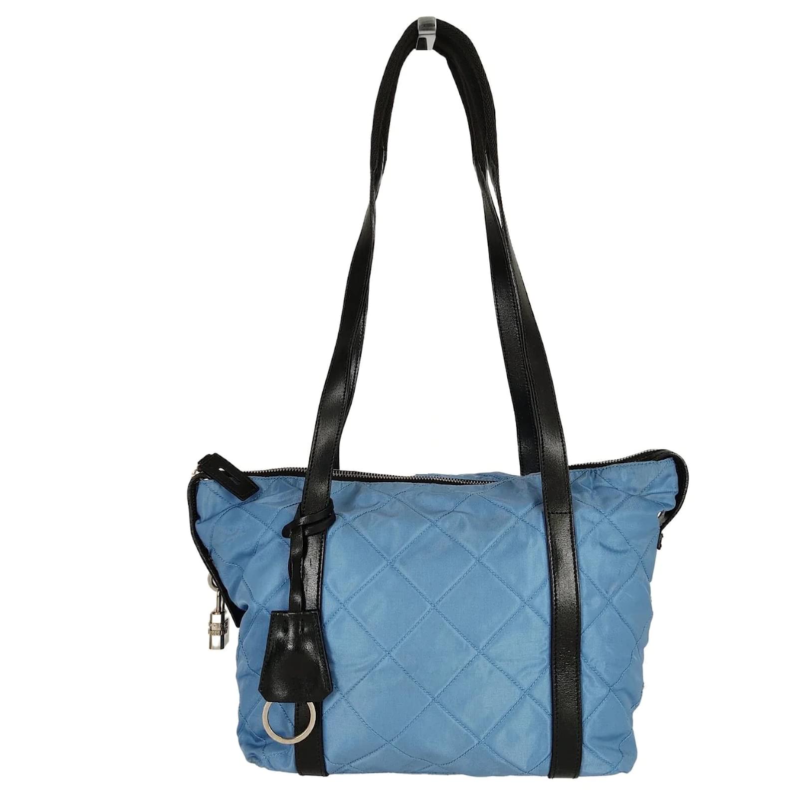 Prada Blue Vitello Daino Canapa Tote