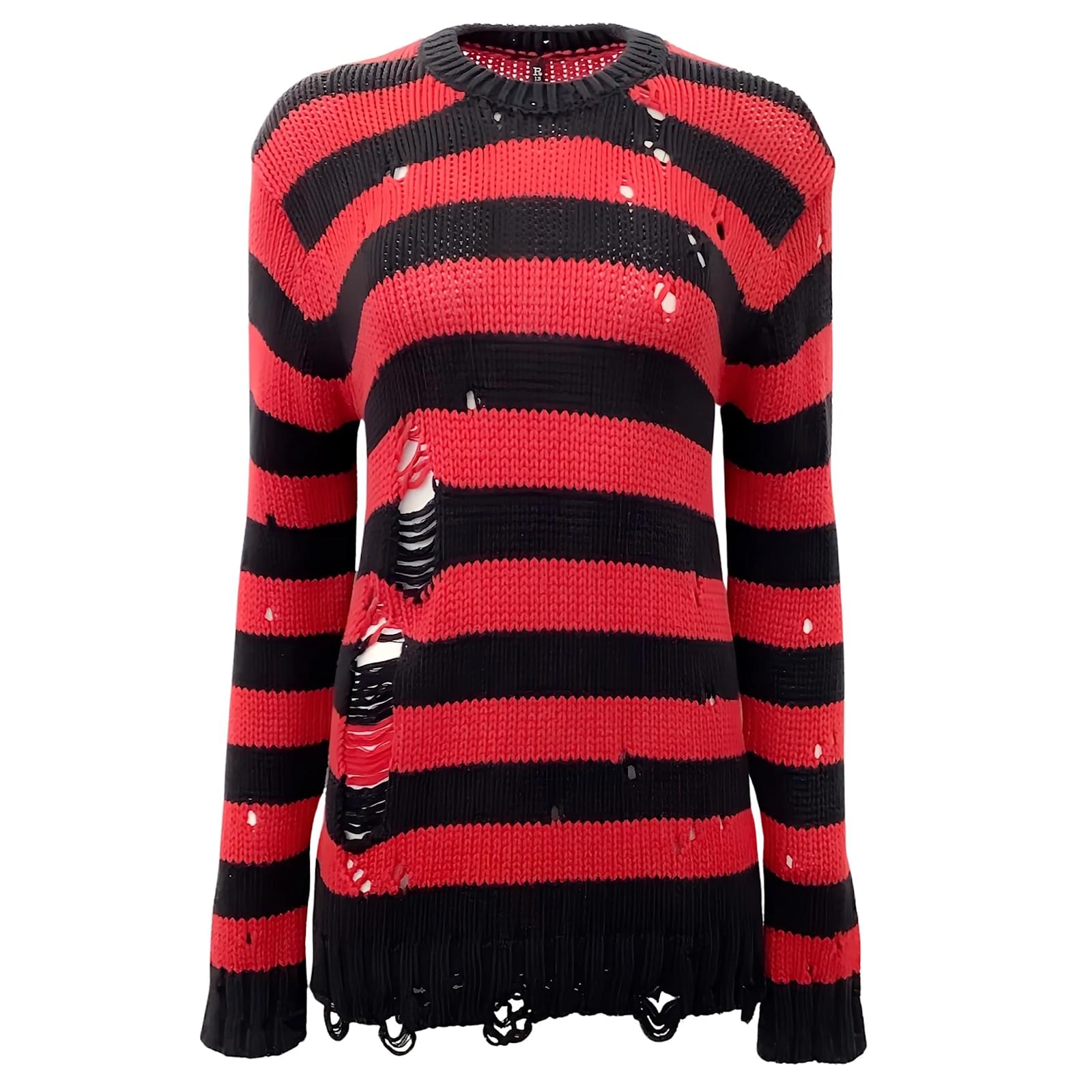 R13 Red Black Cotton Striped Distressed Sweater ref.996196