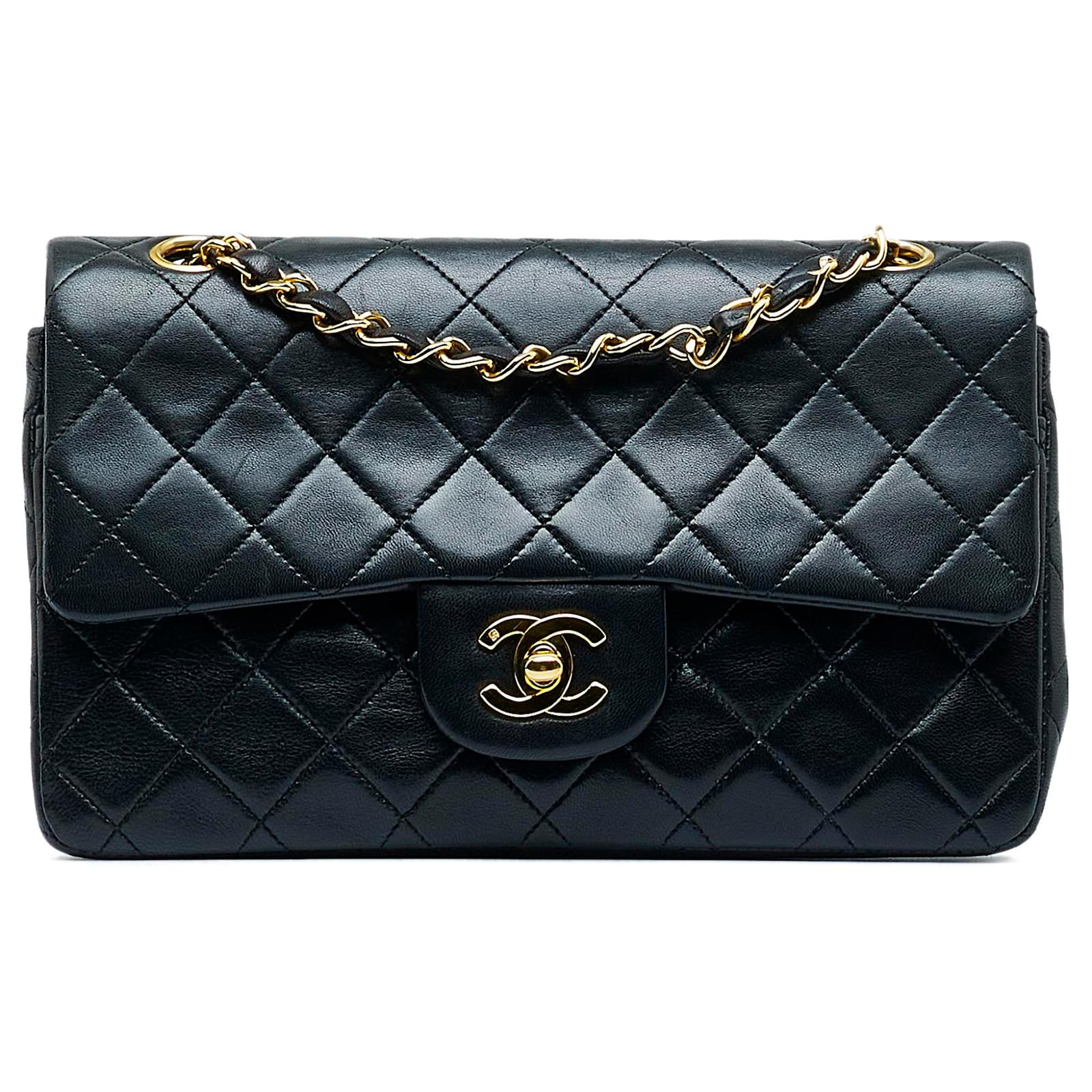 Chanel Black Small Classic Lambskin Double Flap Leather ref.996391