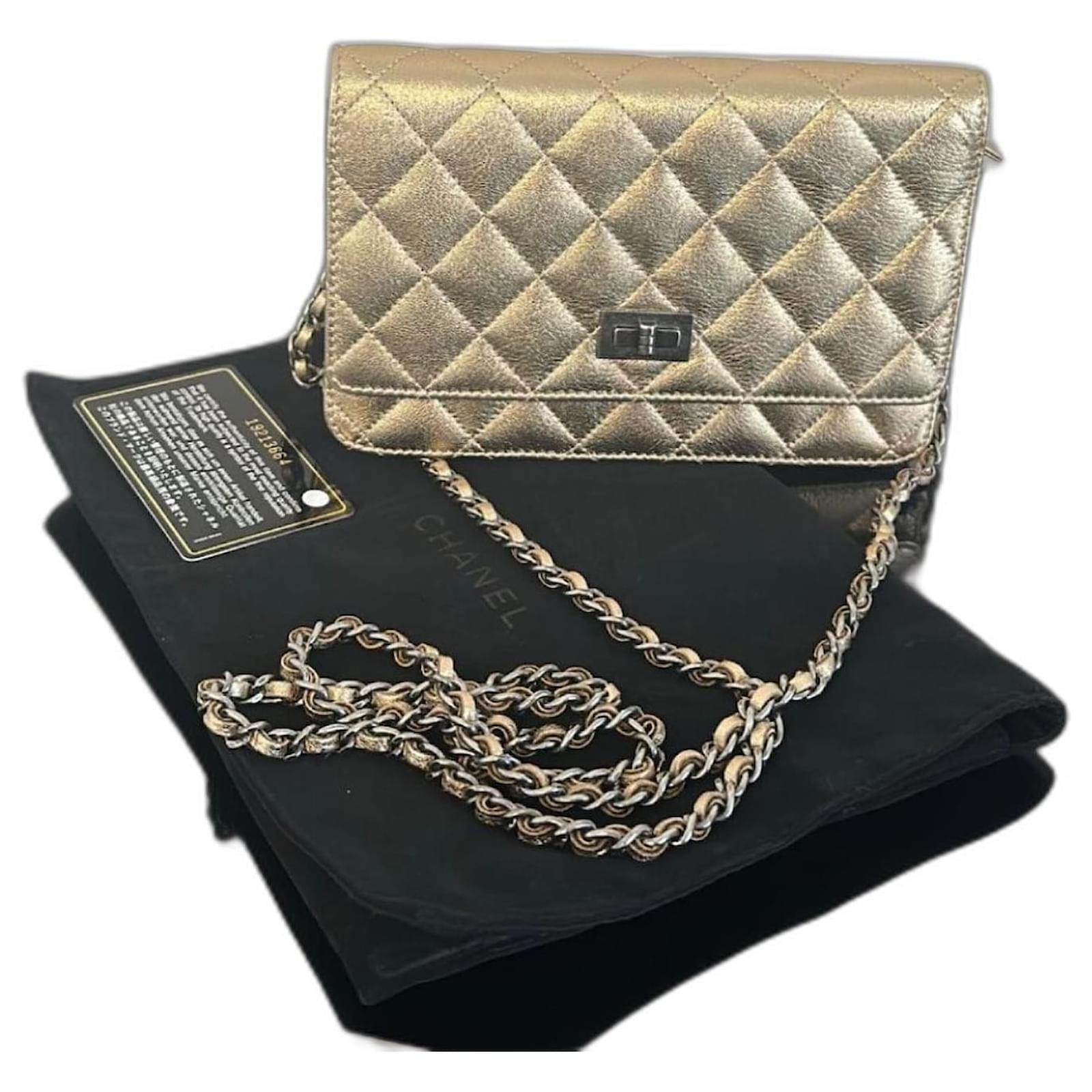 Chanel Gold metallic Quilted calf leather reissue 2.55 WOC wallet
