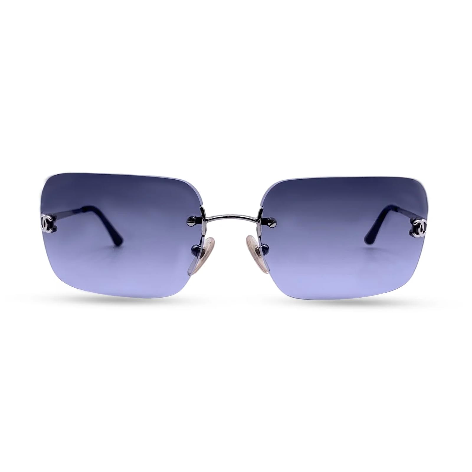 Chanel Rimless CC Logo Rectangular 4017 Sunglasses 62/17 120 mm Blue Metal  ref.997389 - Joli Closet