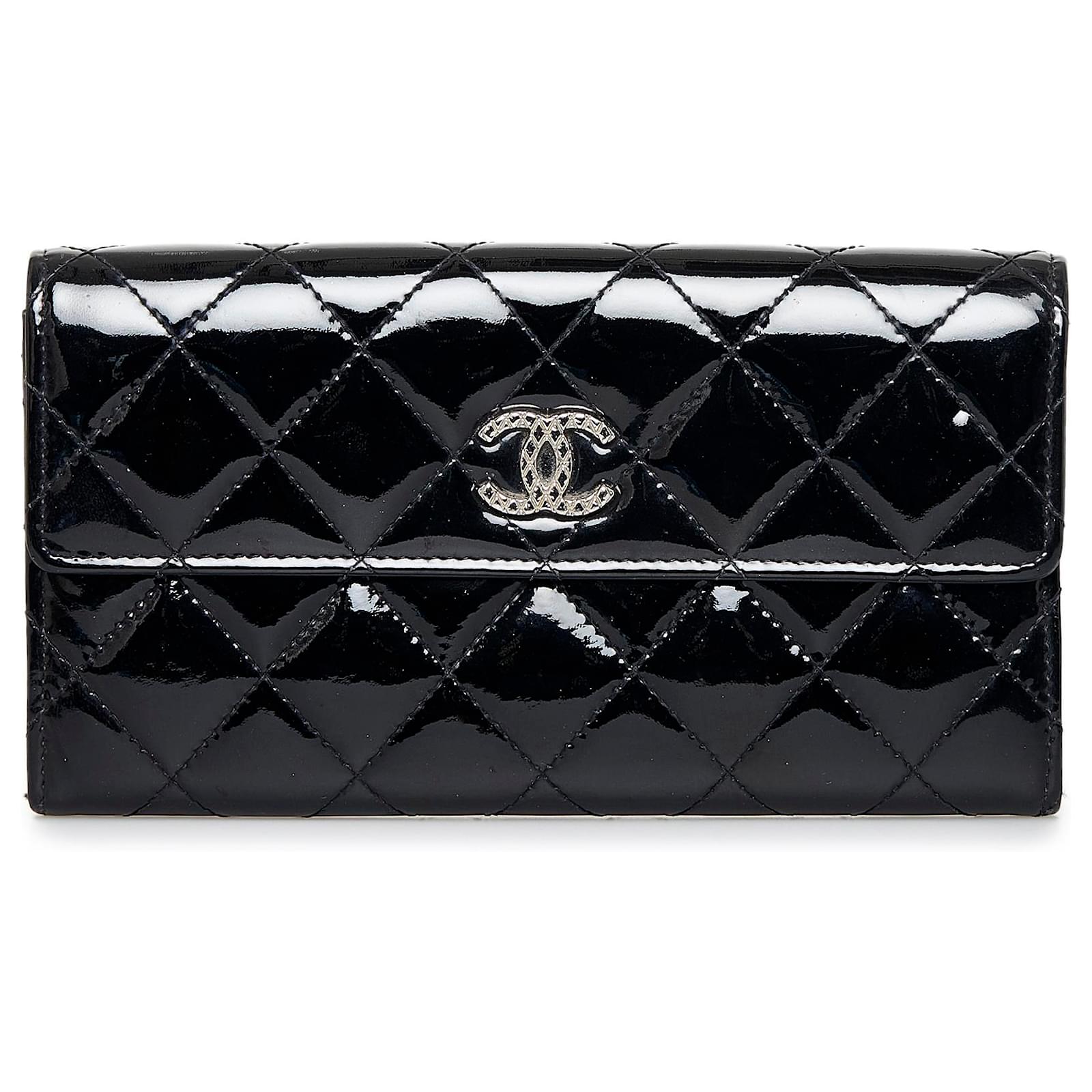 Chanel Black Brilliant Patent Flap Continental Wallet Leather