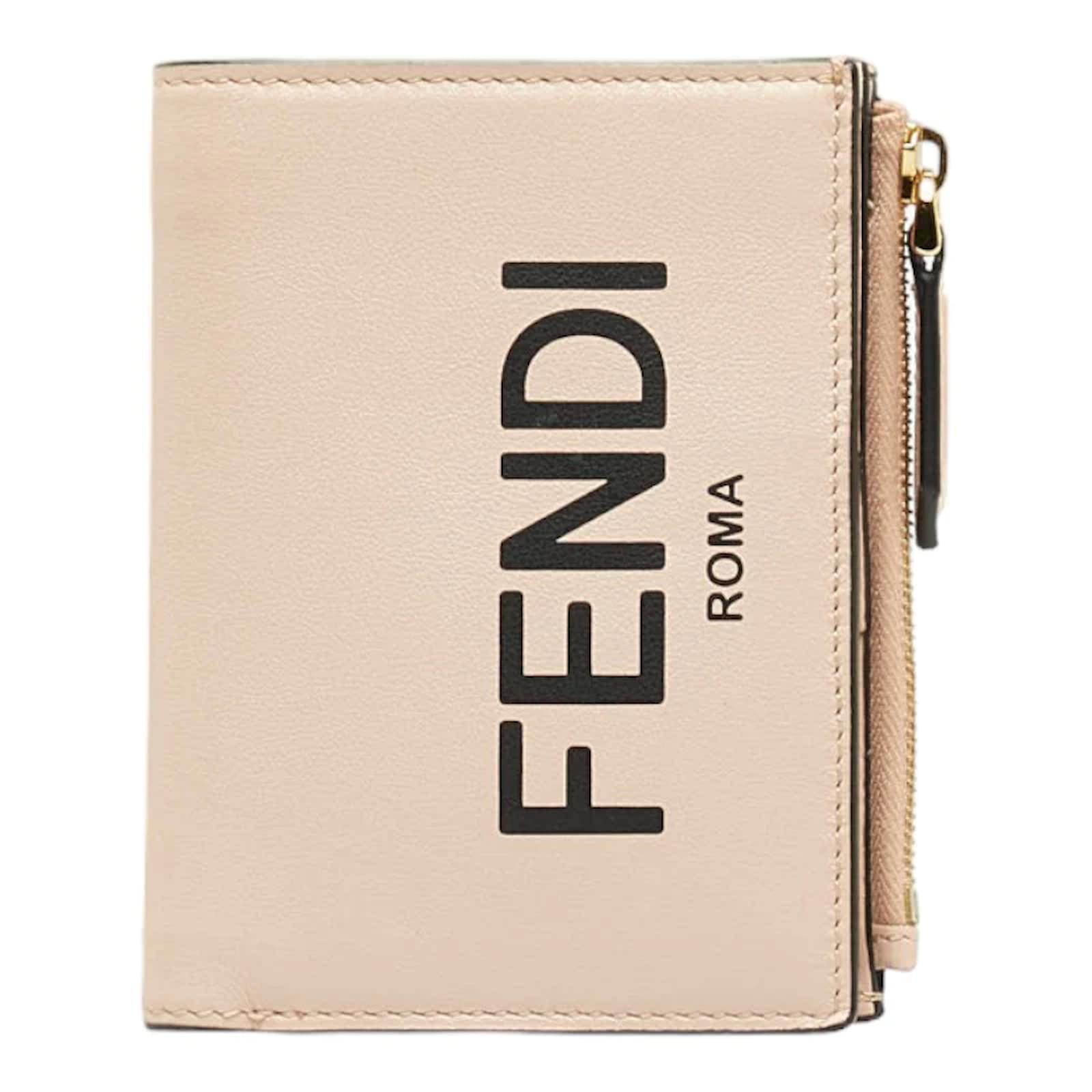 Fendi Pink Logo Leather Bi-fold Compact Wallet Pony-style calfskin