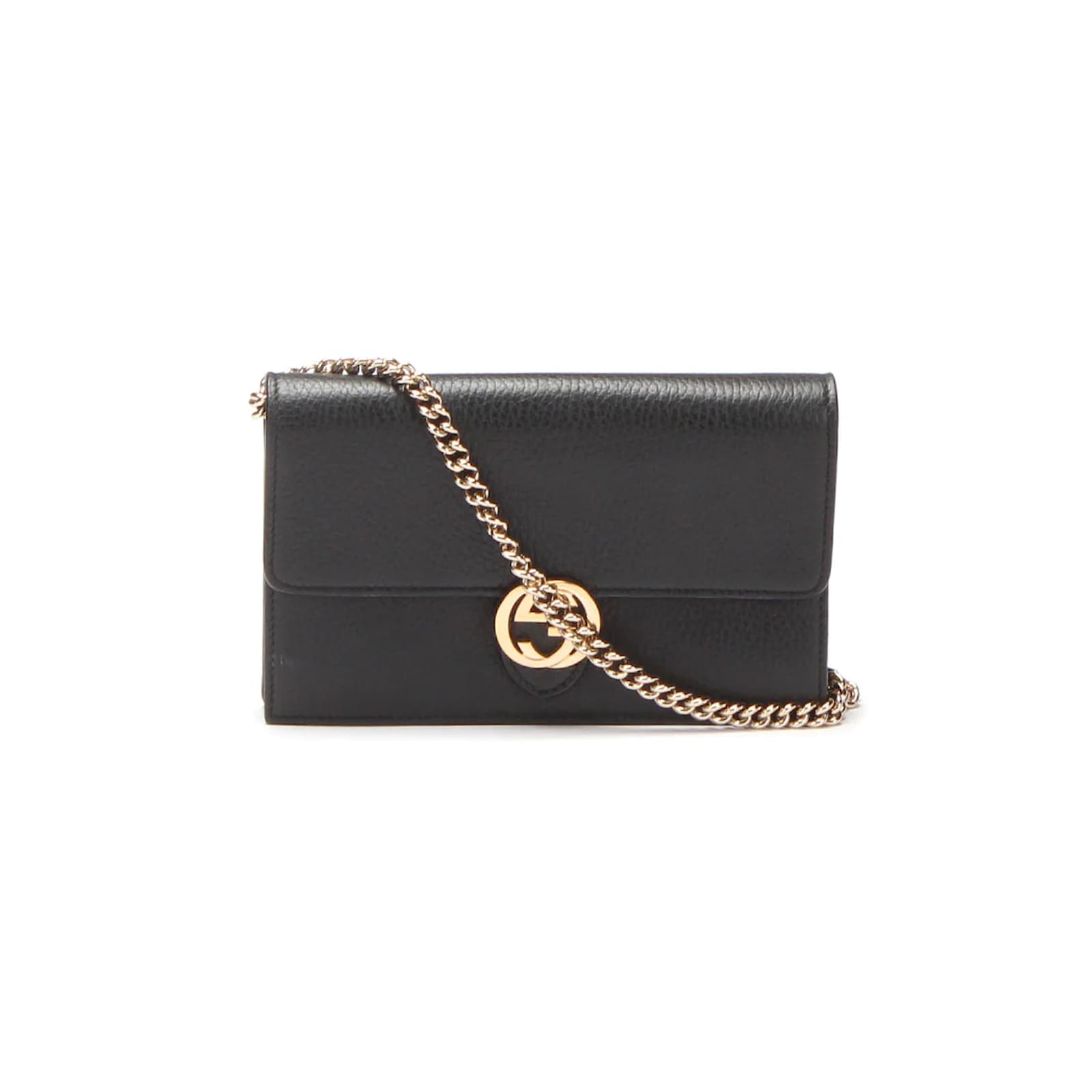 Gucci Interlocking GG Crossbody Wallet On Chain, Black Leather